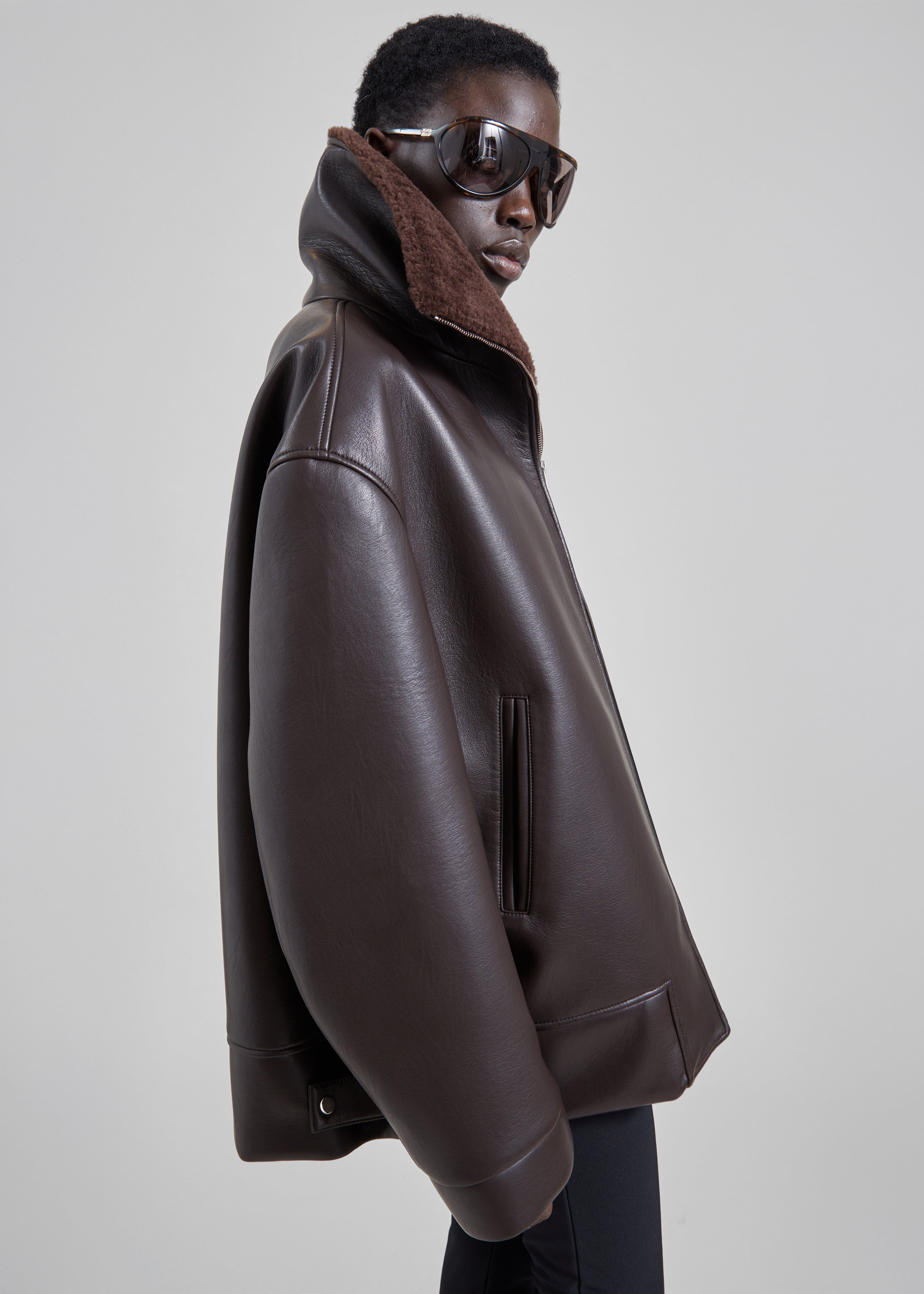 Aspen Faux Leather Jacket - Brown - 2