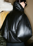 Bomber Assissi in pelle con collo a imbuto - Nero
