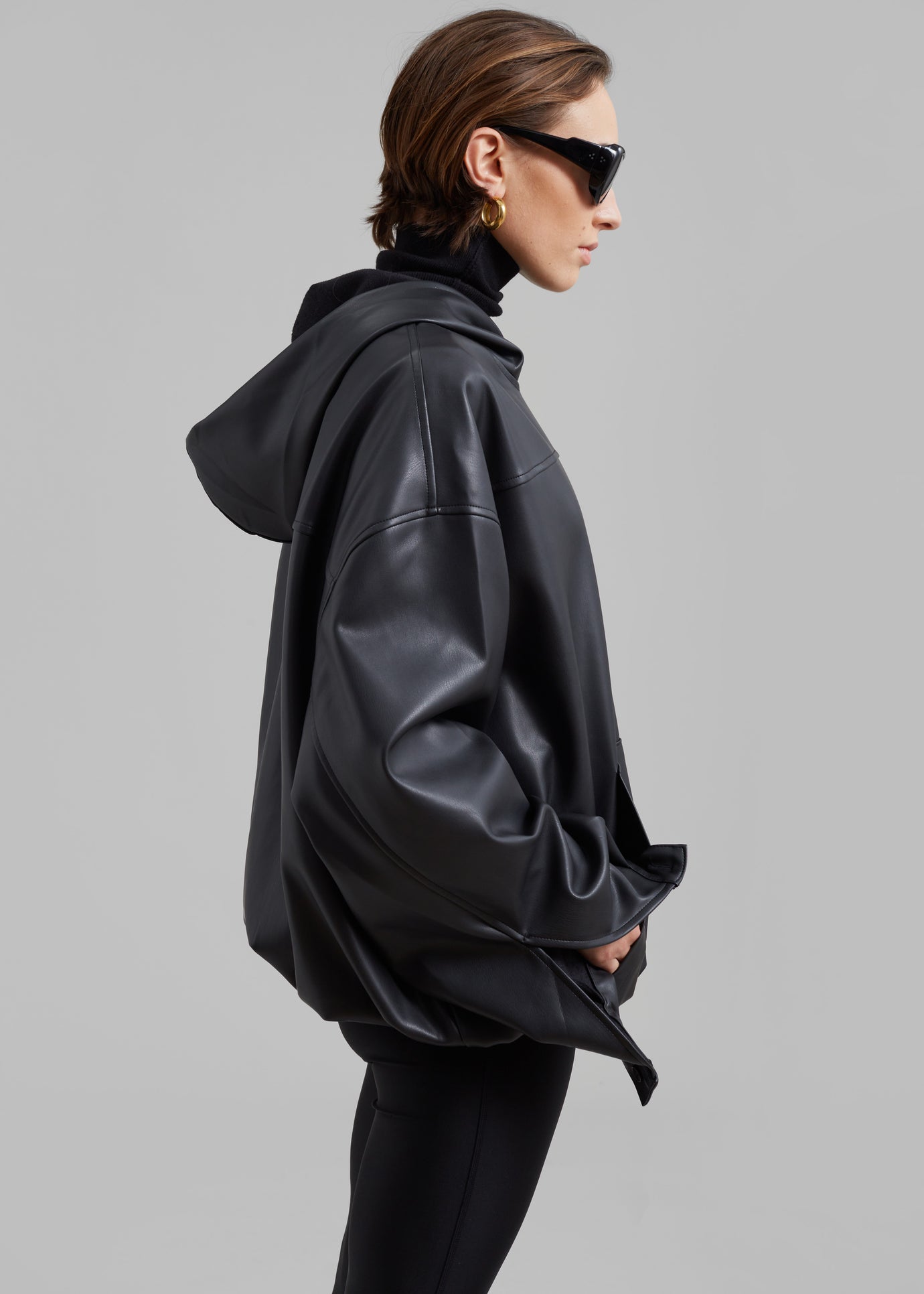 Aston Faux Leather Hooded Pullover - Black
