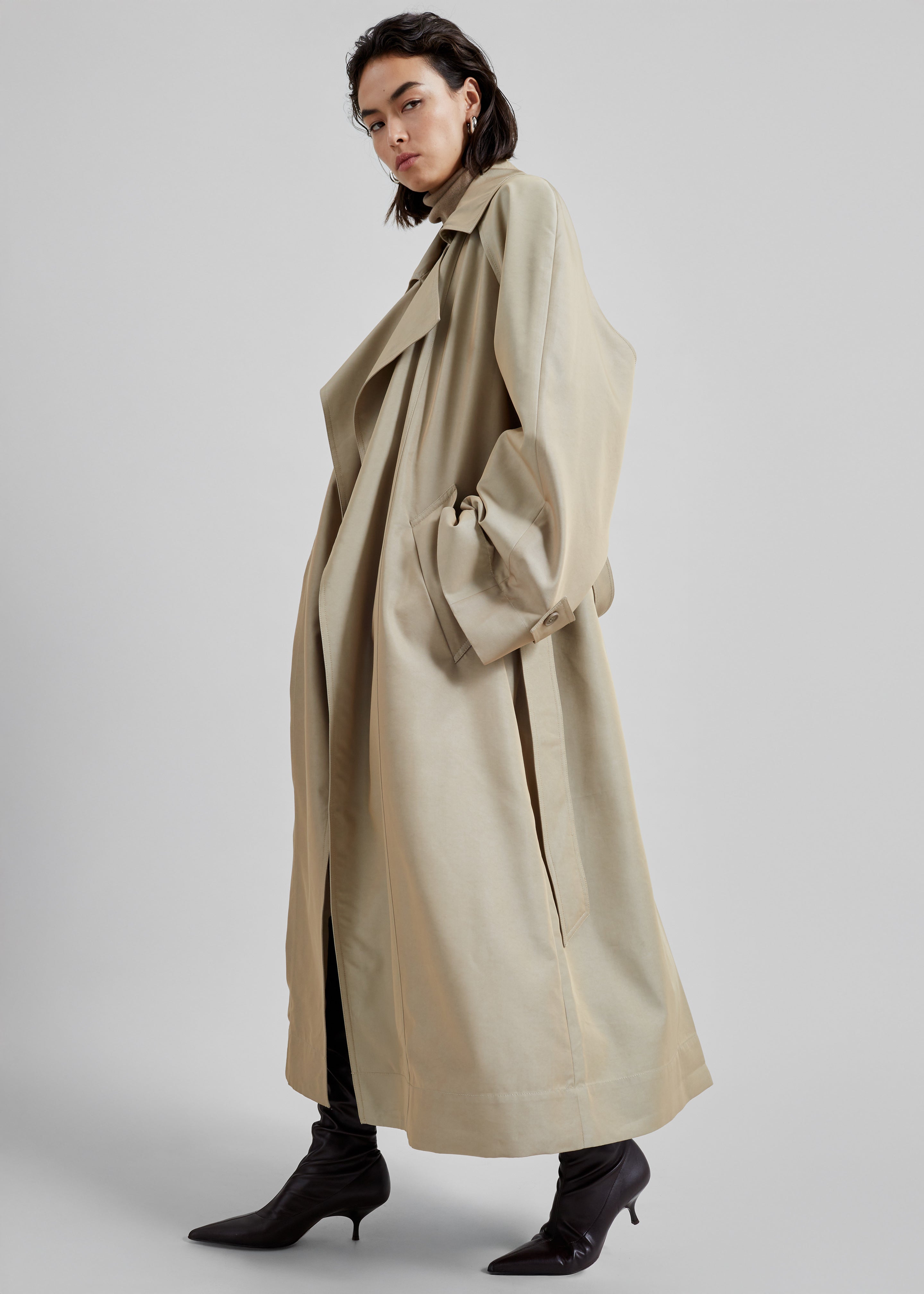 Astoria Cut-Out Raglan Sleeve Trench Coat - Beige - 5