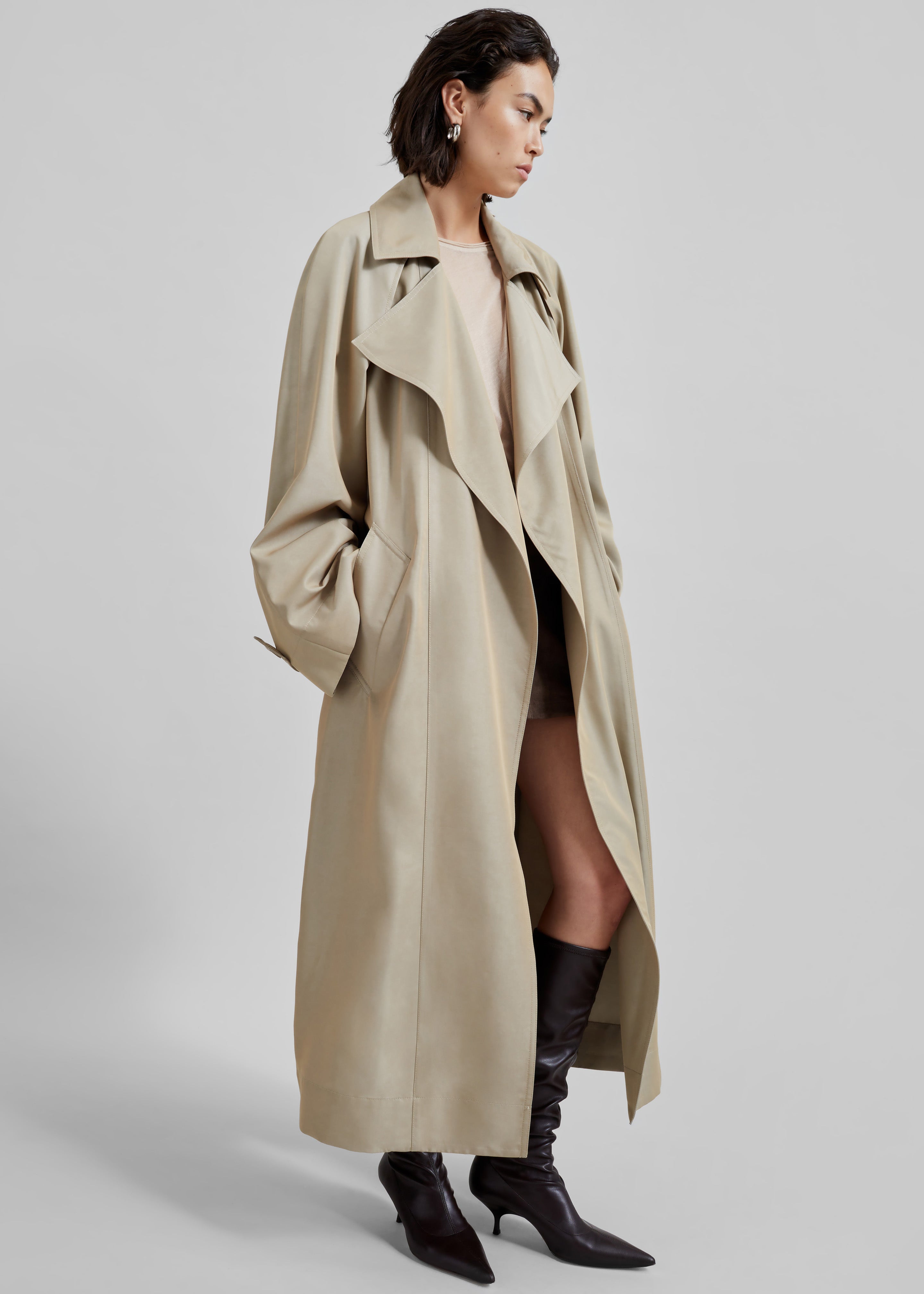 Astoria Cut-Out Raglan Sleeve Trench Coat - Beige - 3