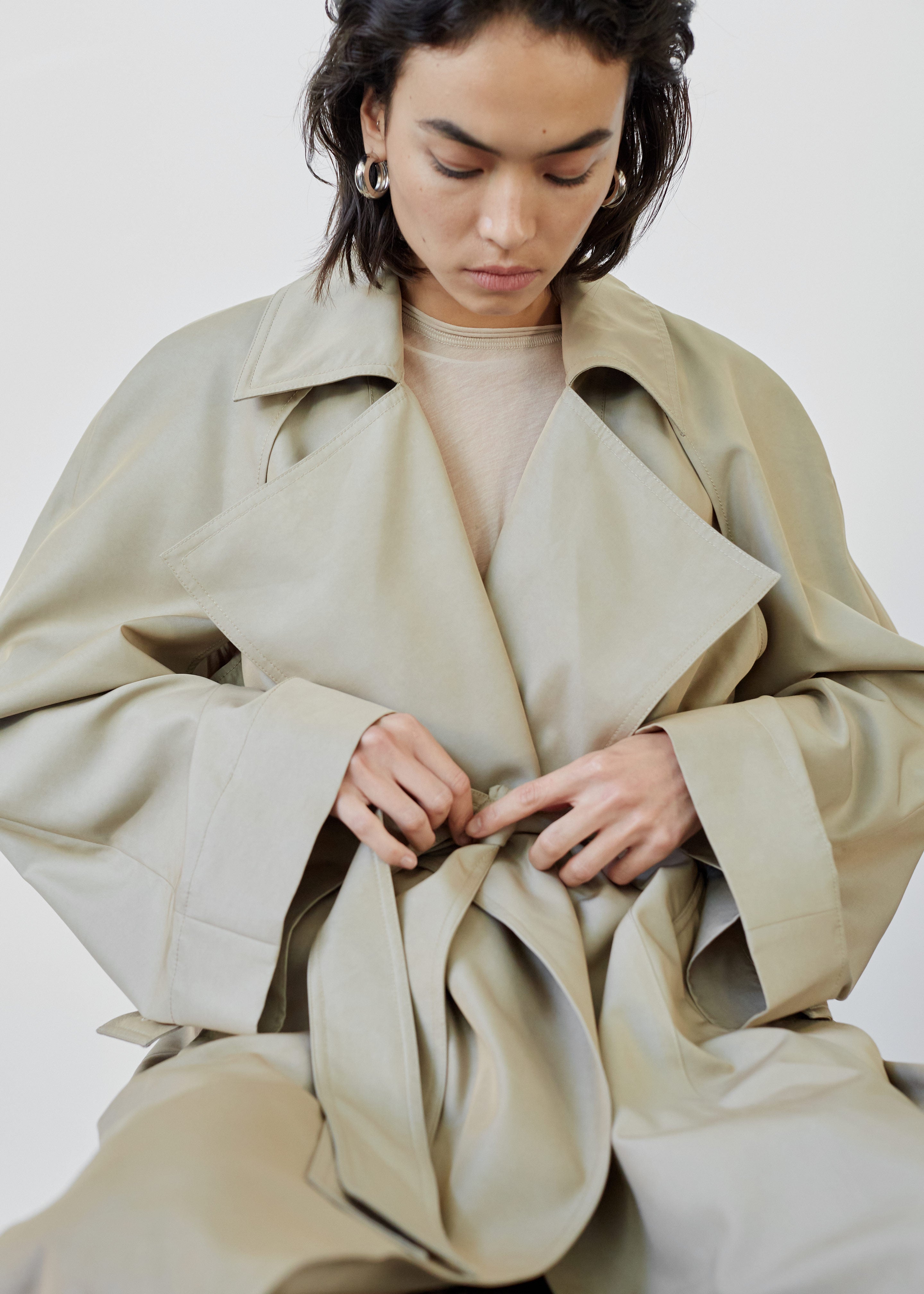 Astoria Cut-Out Raglan Sleeve Trench Coat - Beige - 4