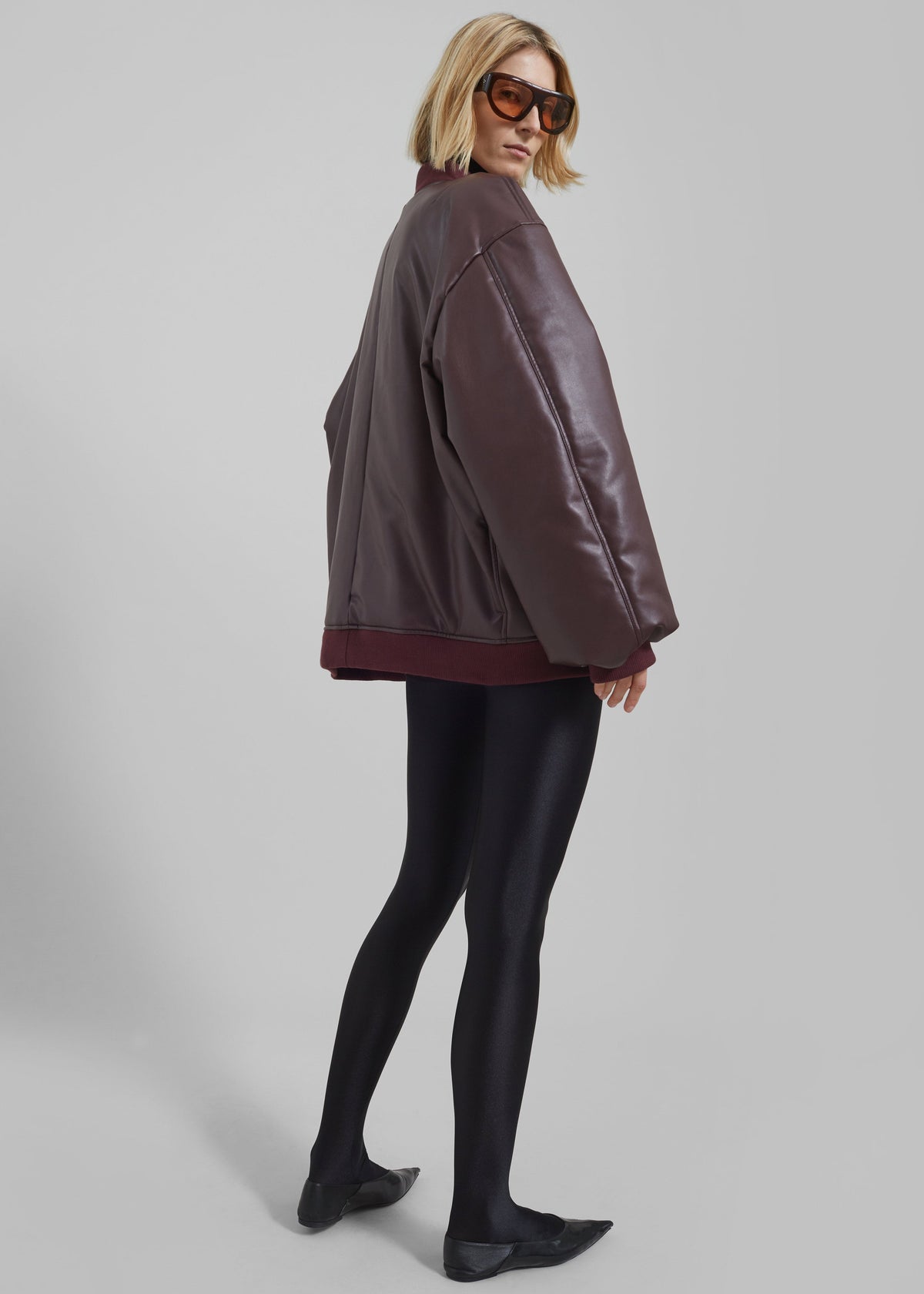 Astra Faux Leather Bomber Jacket - Burgundy - 7