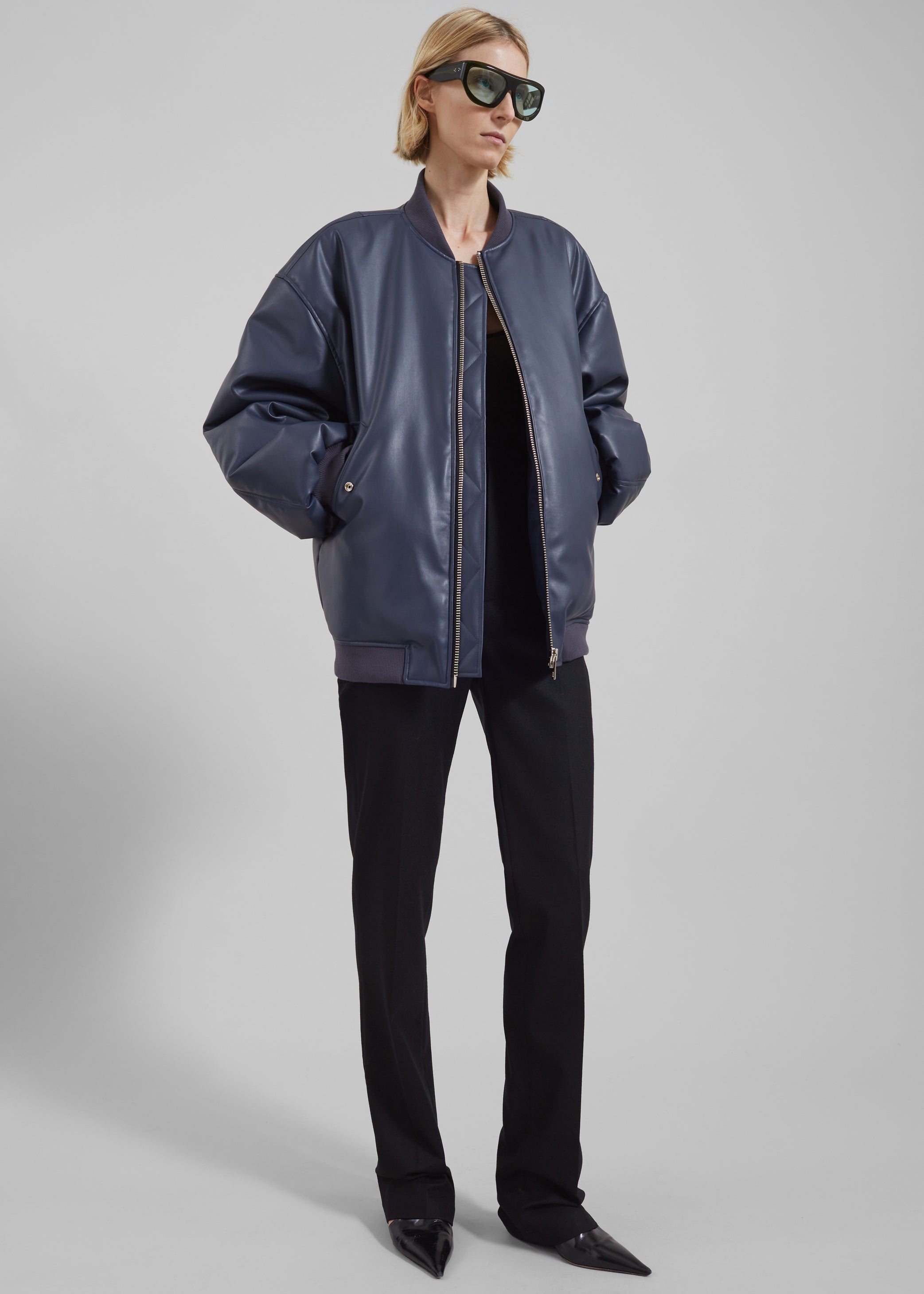 Shop the look image for Astra Faux Leather Bomber Jacket - Navy
