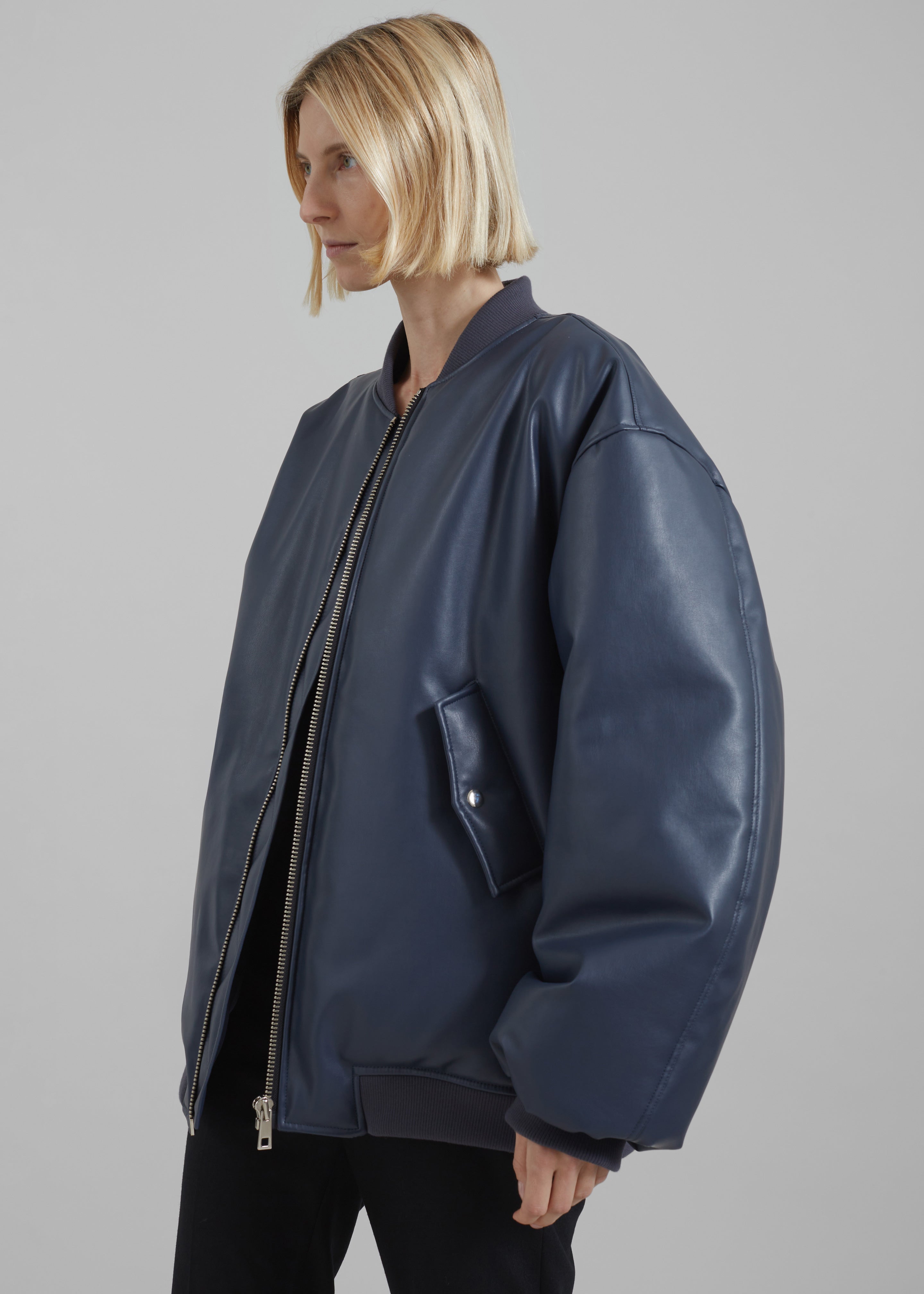 Astra Faux Leather Bomber Jacket - Navy - 4