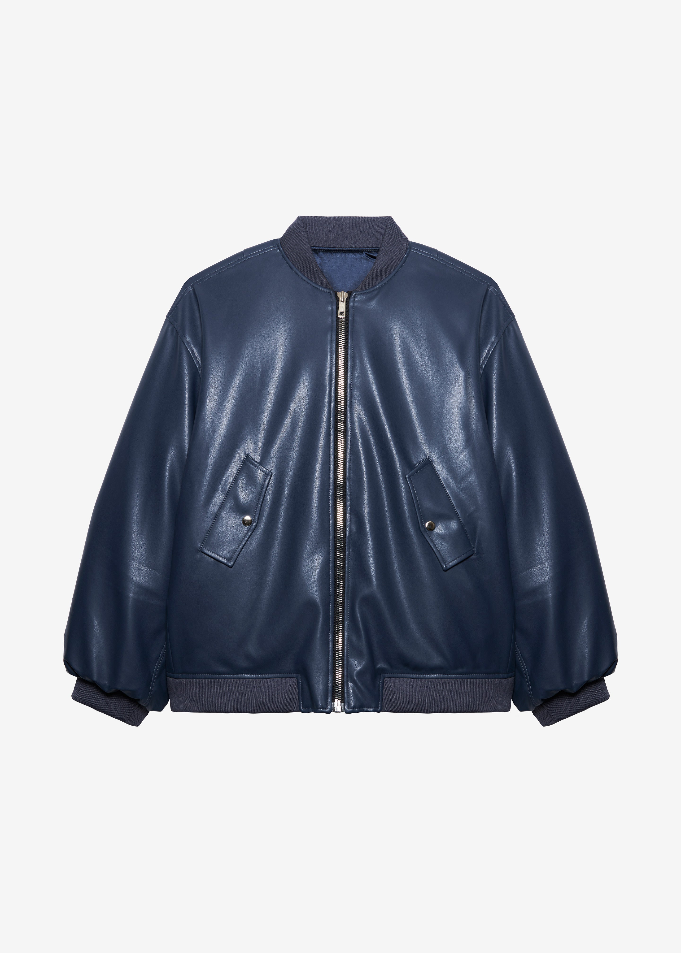 Astra Faux Leather Bomber Jacket - Navy - 14