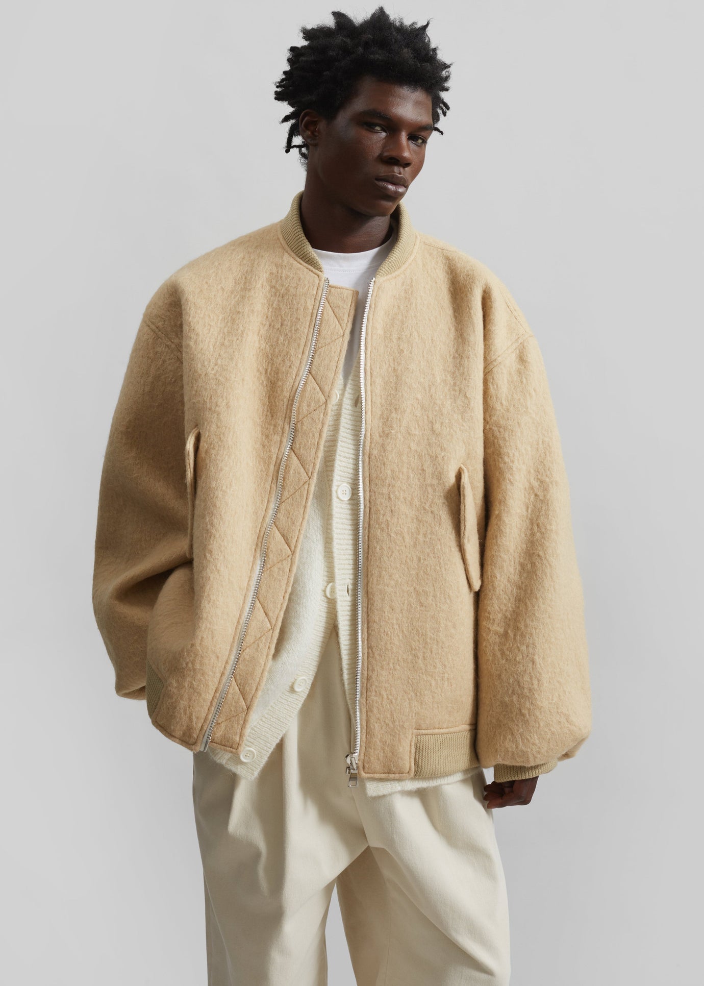 Astra Wool Bomber Jacket - Pale Yellow