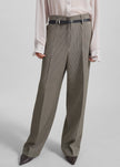 Aubel Belted Straight Pants - Black Houndstooth