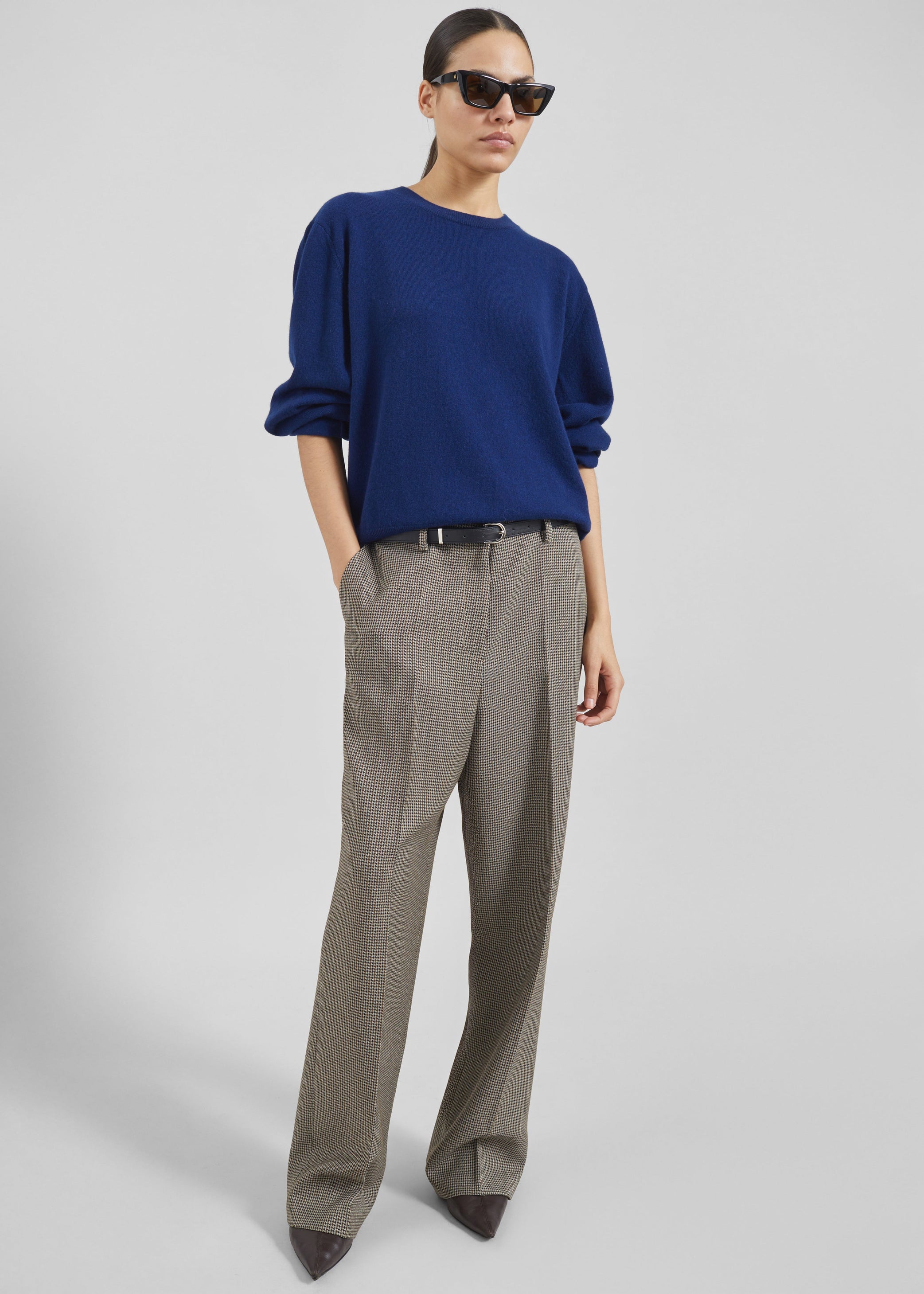 Shop the look image for Aubel Belted Straight Pants - Black Houndstooth