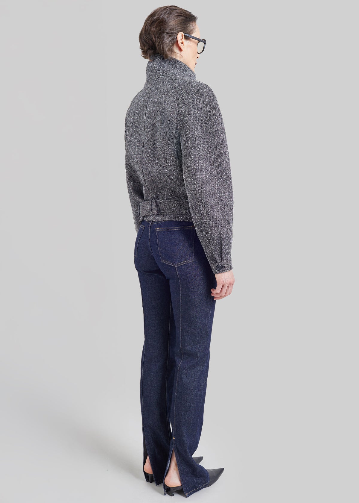 Aubin Herringbone Belted Jacket - Black Melange