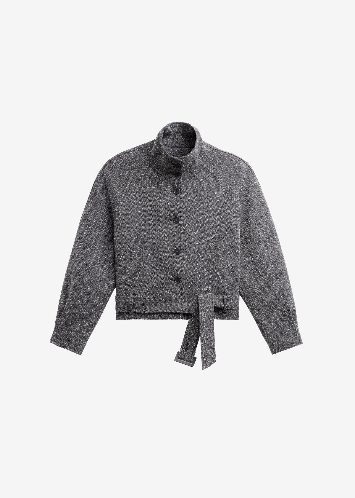 Aubin Herringbone Belted Jacket - Black Melange