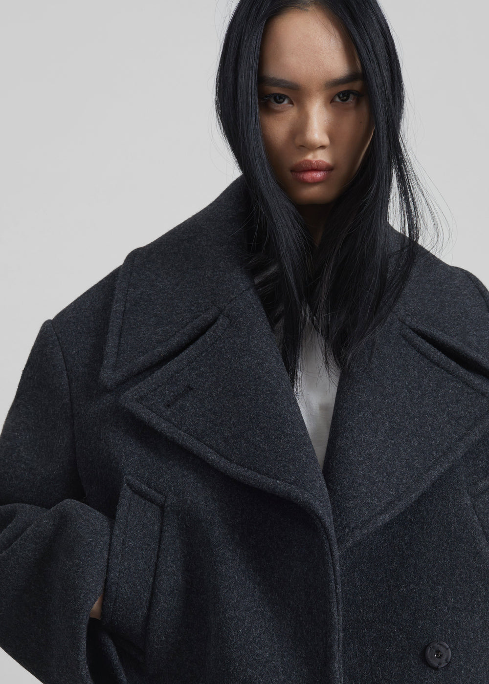 Aumale Cropped Wool Peacoat - Charcoal - 1