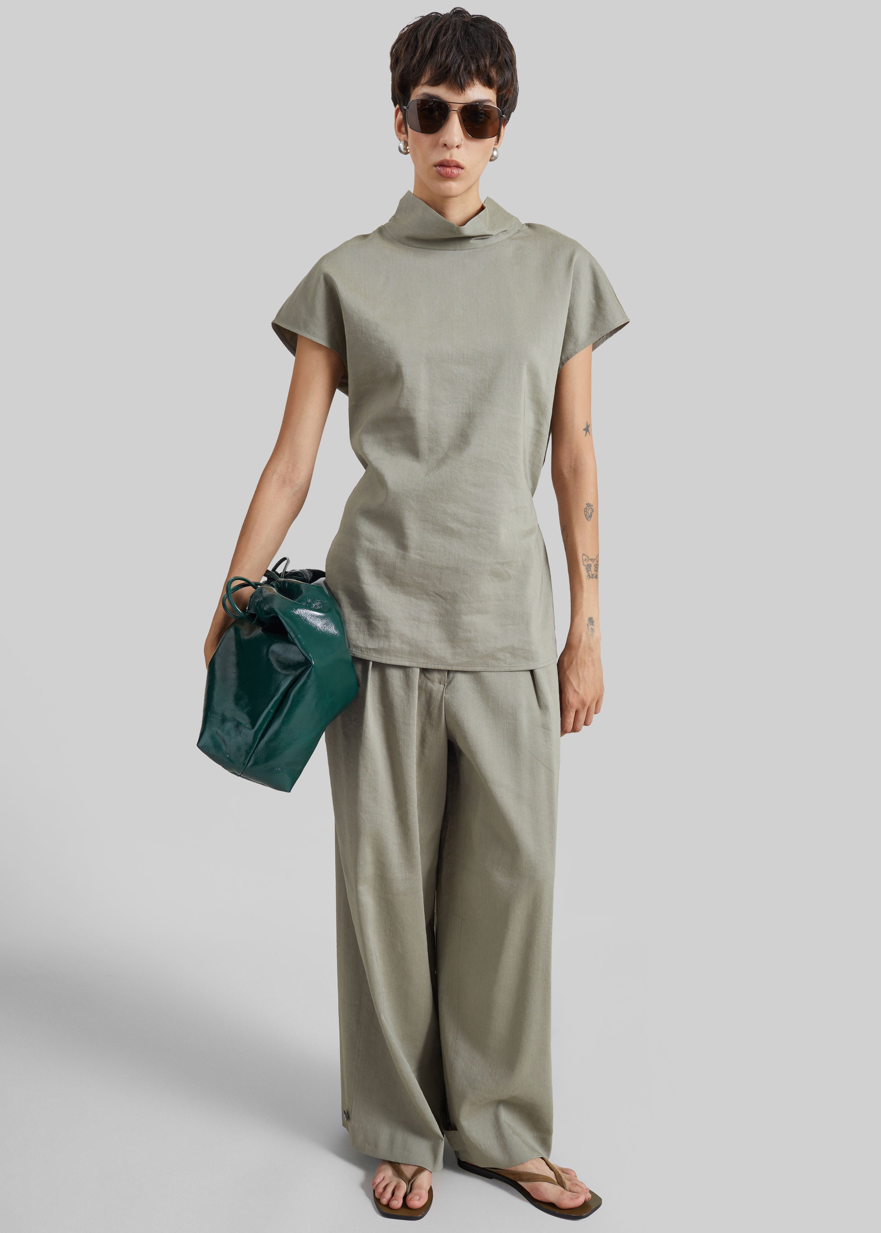 Auray Pleated Trousers - Olive - 1