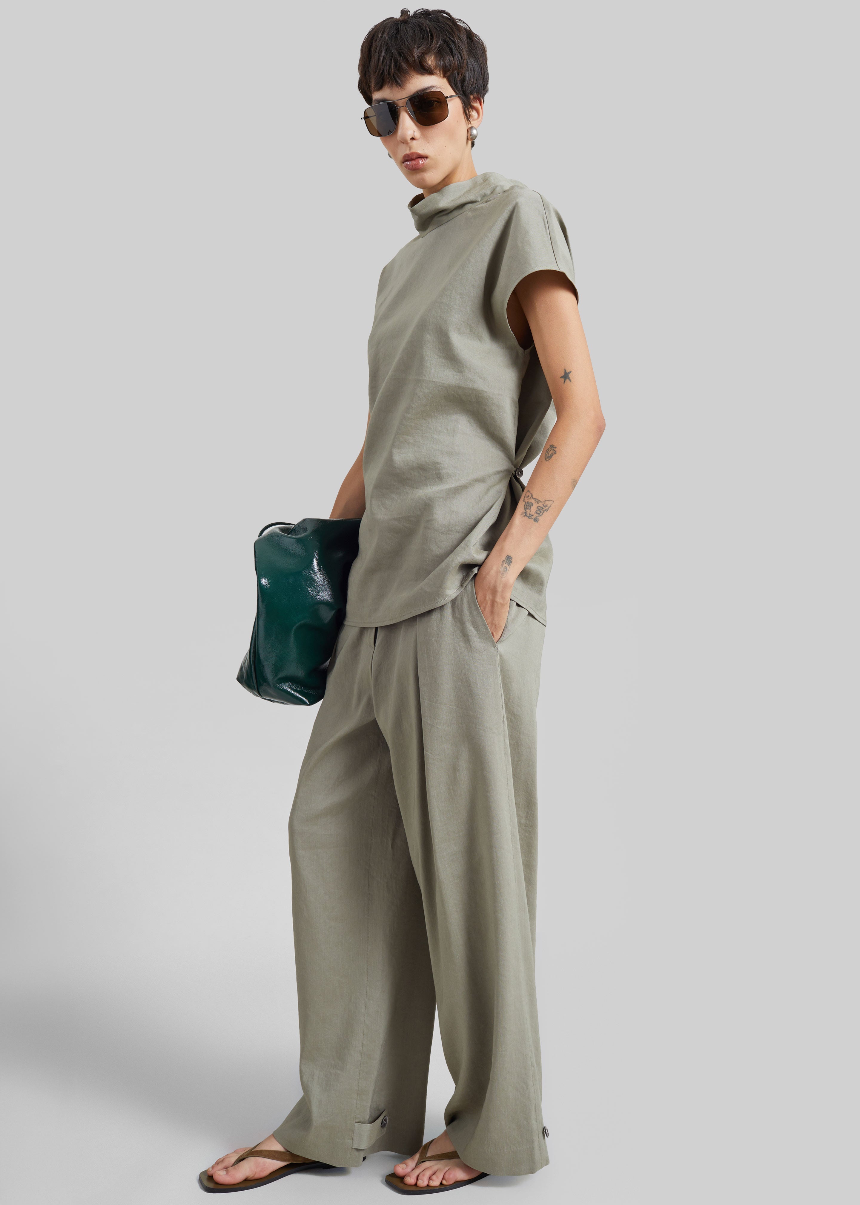 Auray Pleated Trousers - Olive - 6