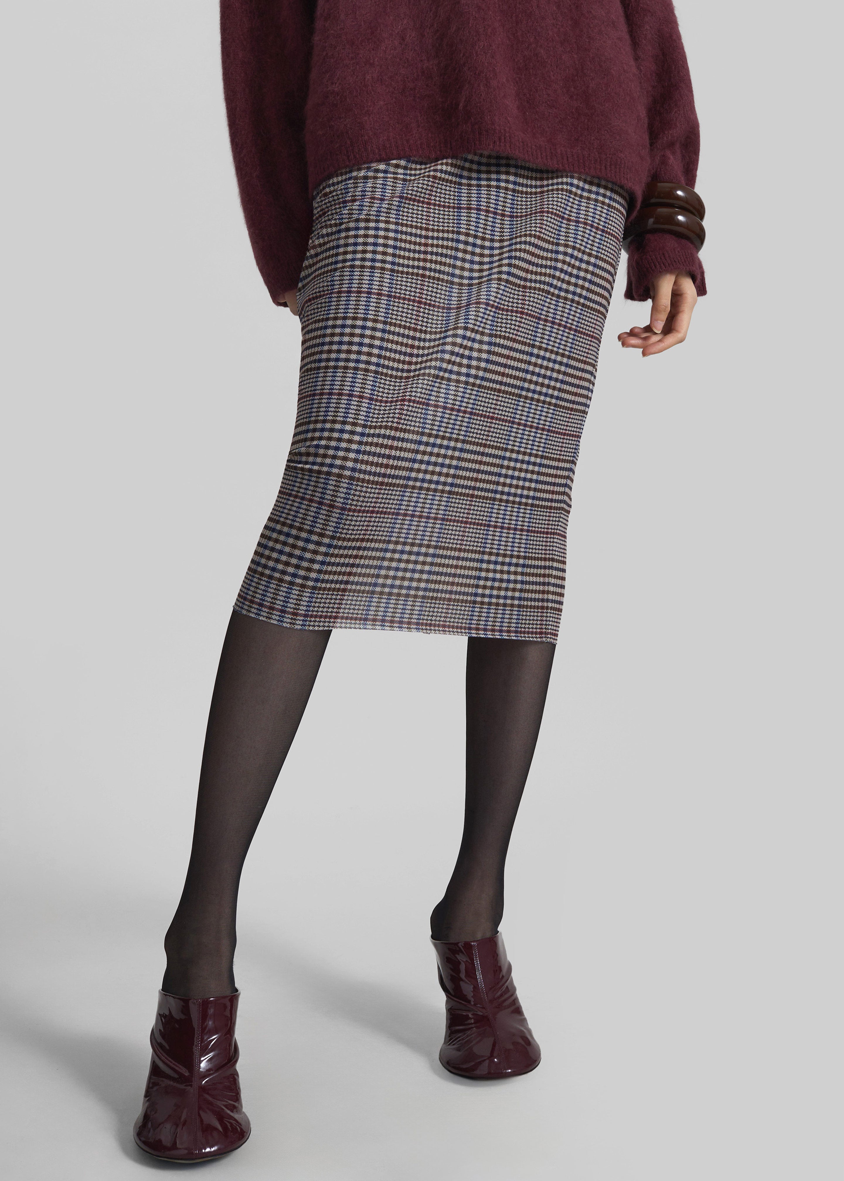 Aurora Sheer Mesh Skirt - Beige Glen Plaid - 3