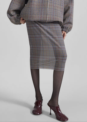 Aurora Sheer Mesh Skirt - Beige Glen Plaid