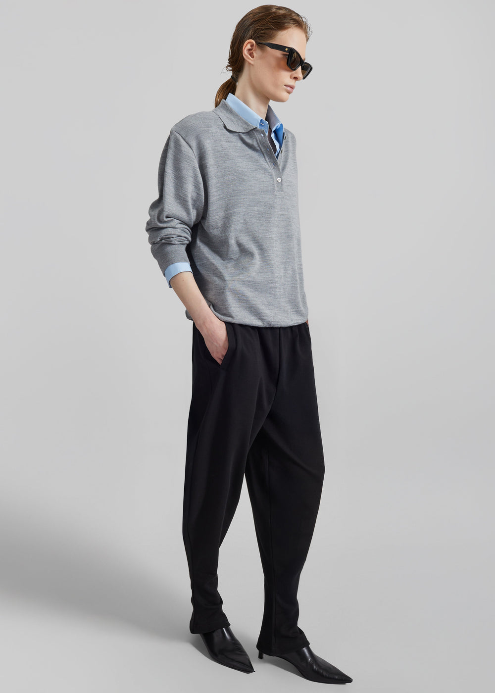 Polo Avallon en maille à épaulettes - Gris - 1