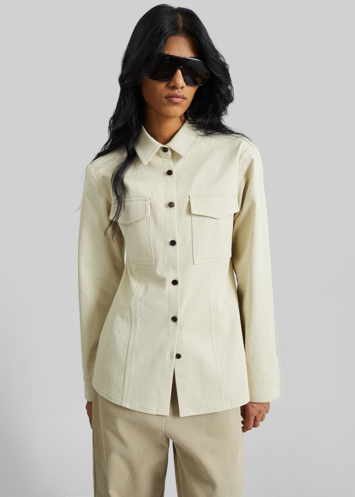 Aversa Tailored Overshirt - Light Beige - 4