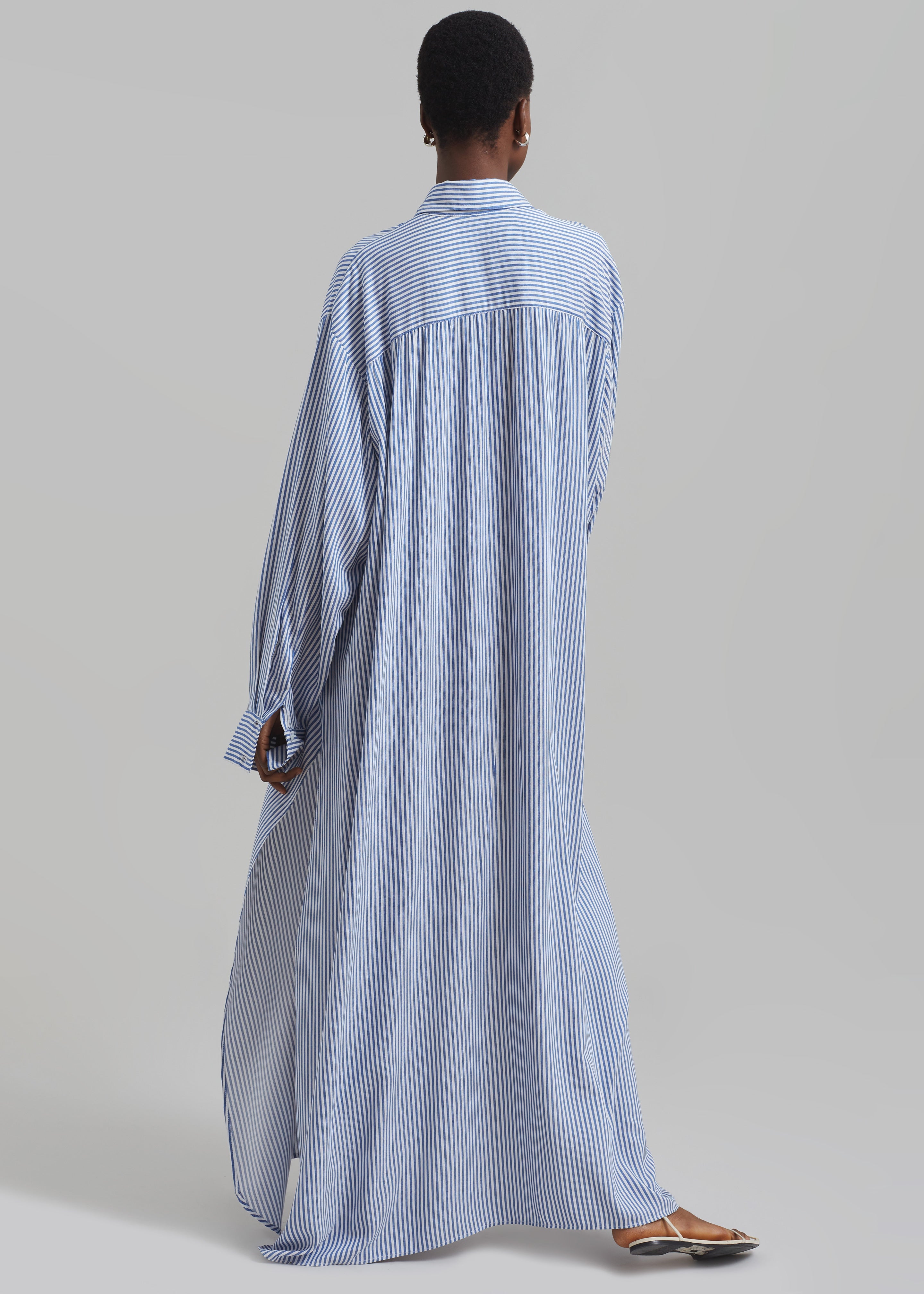 Avery Fluid Shirt Dress - White/Blue Stripe - 6