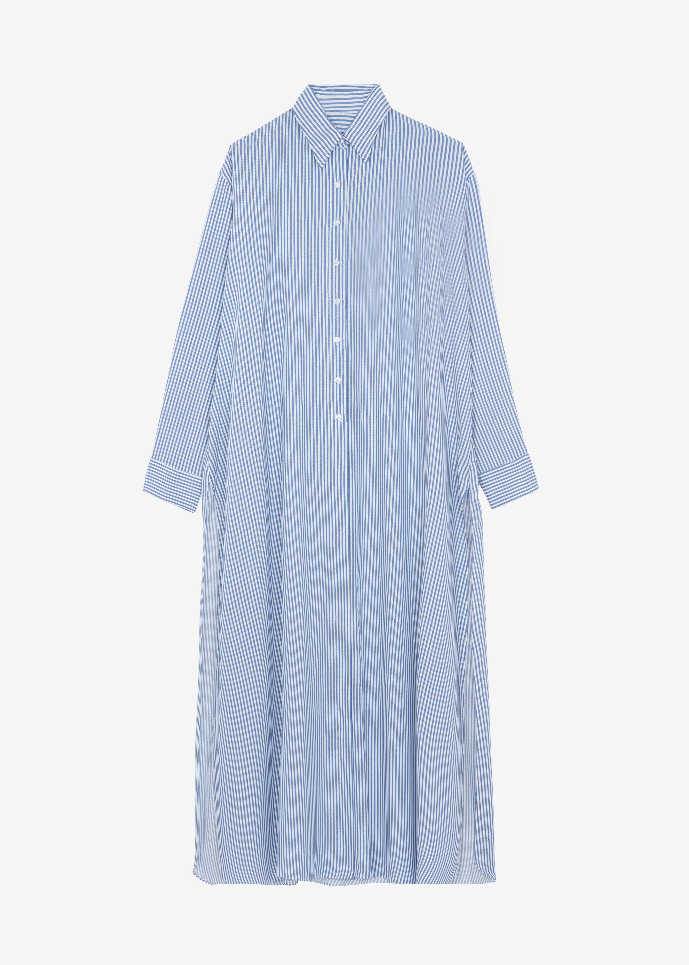 Avery Fluid Shirt Dress - White/Blue Stripe - 7
