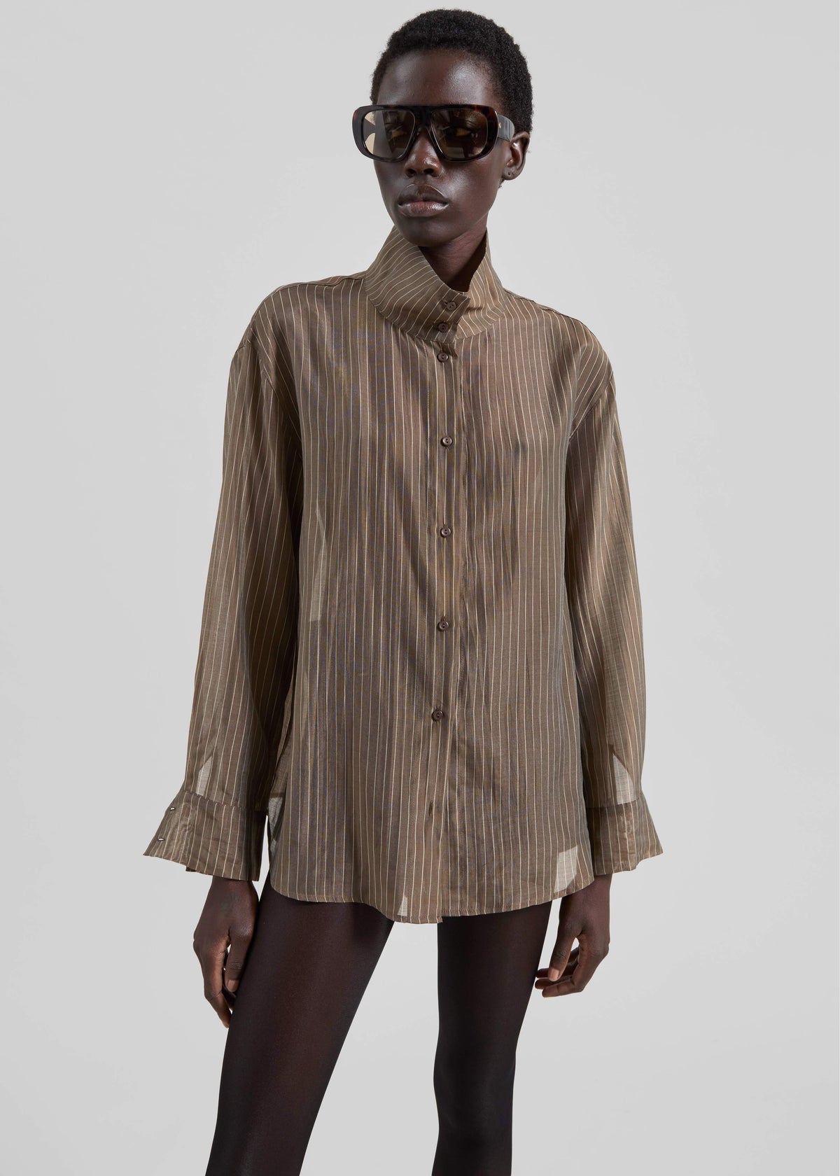 Avila Sheer Fluid Shirt - Brown/White Stripe - 5