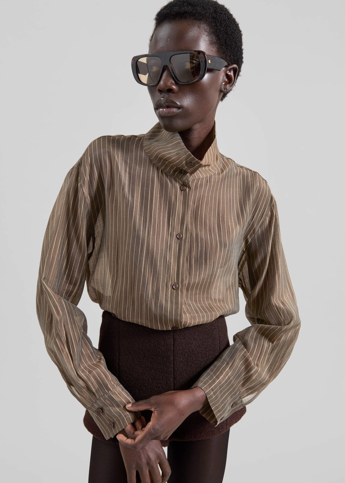 Avila Sheer Fluid Shirt - Brown/White Stripe - 1