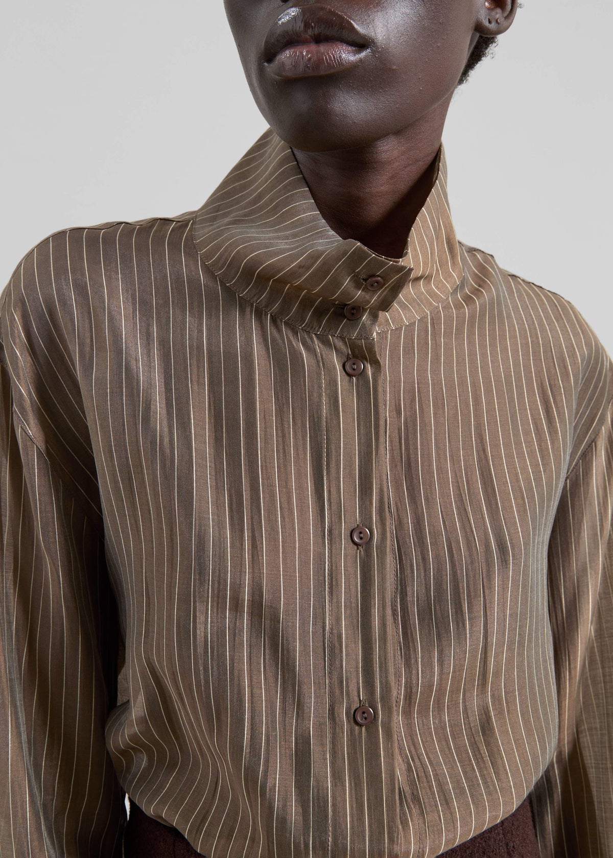 Avila Sheer Fluid Shirt - Brown/White Stripe - 2
