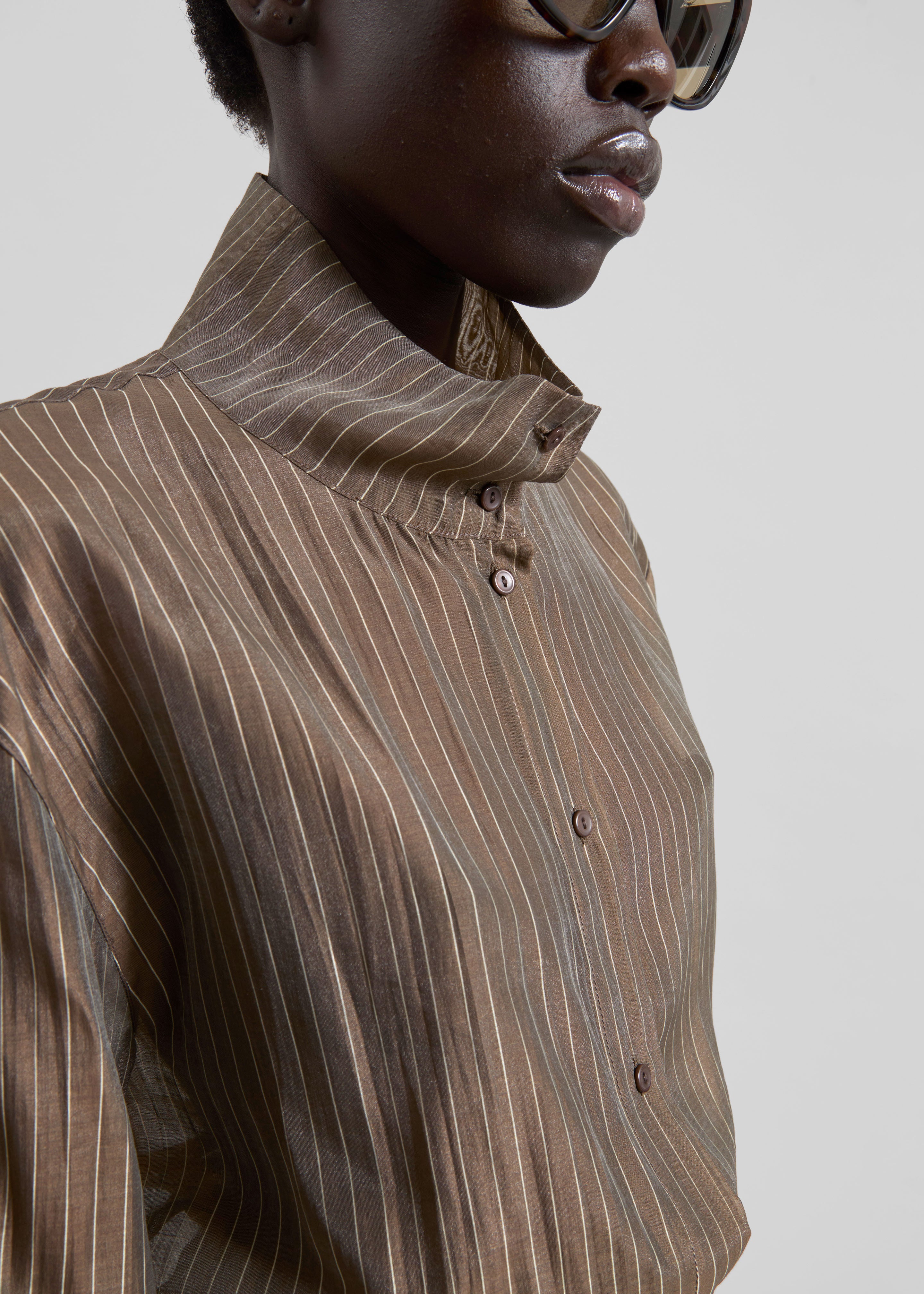 Avila Sheer Fluid Shirt - Brown/White Stripe - 6