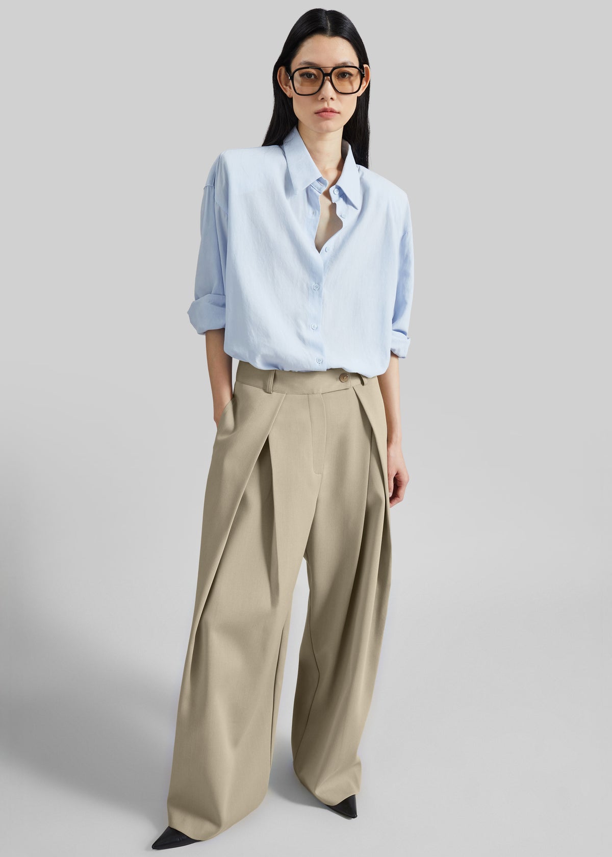 Avray Pleated Trousers - Beige - 1