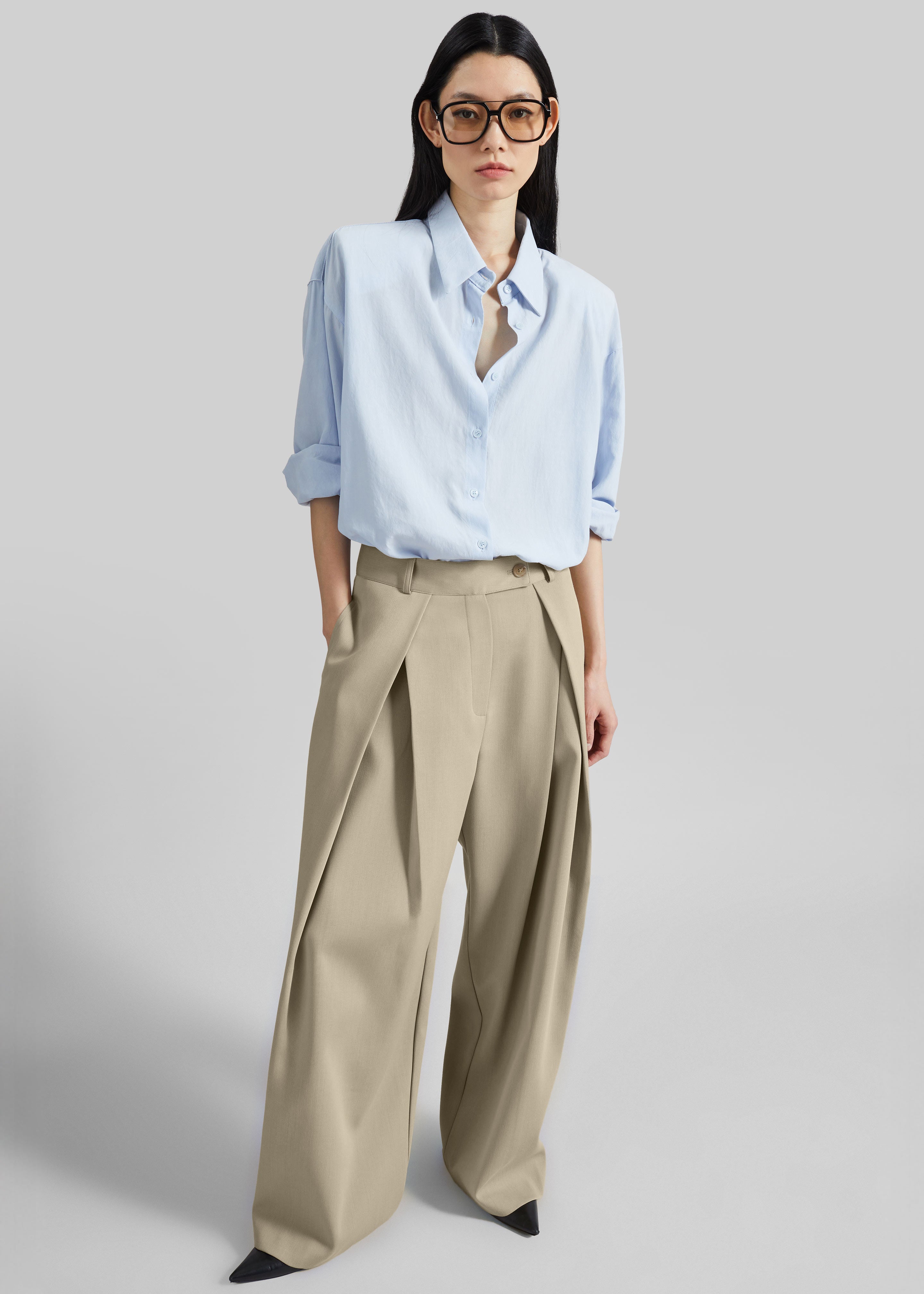 Avray Pleated Trousers - Beige - 1