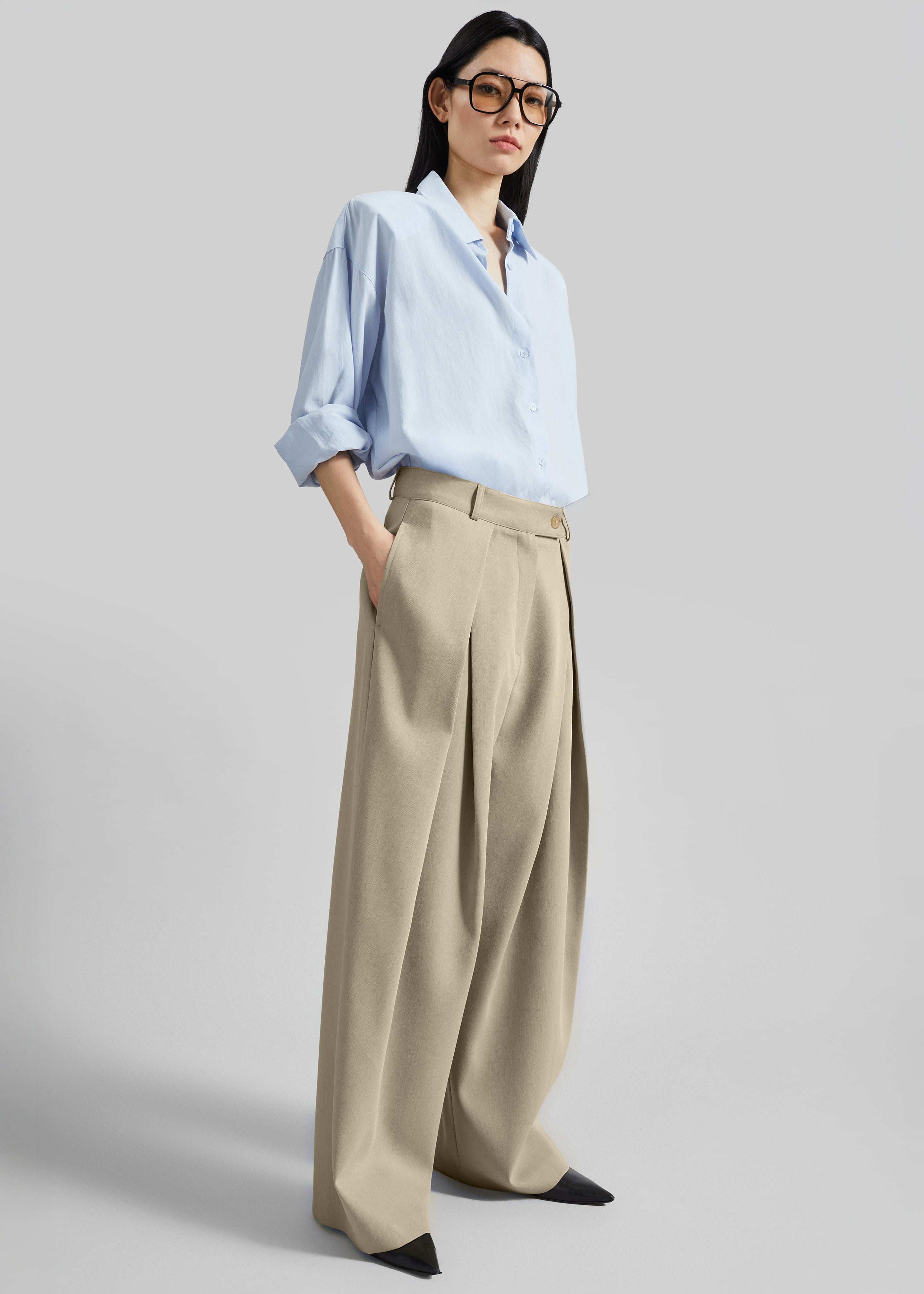 Avray Pleated Trousers - Beige - 5
