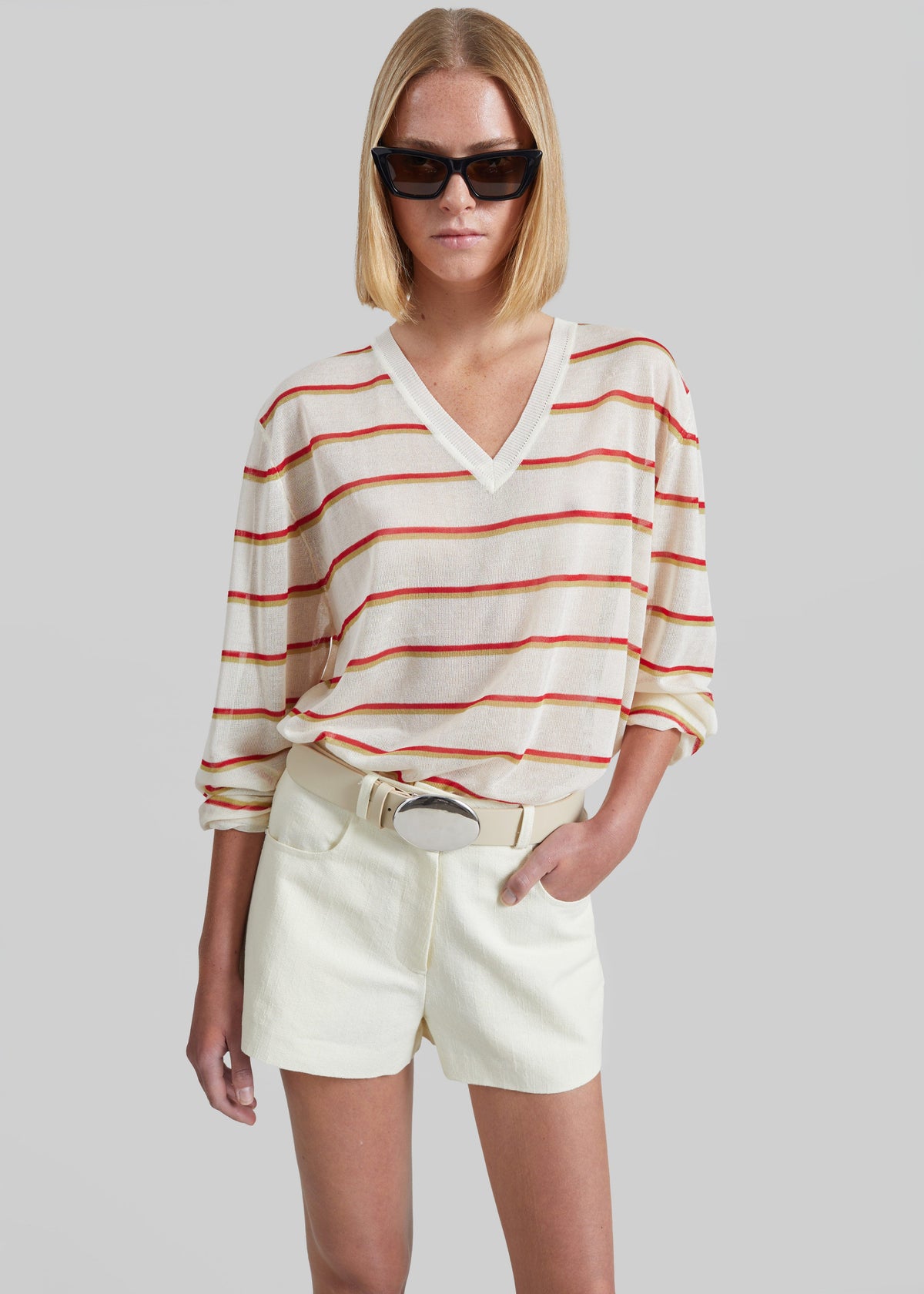 Ayen Sheer Knit Top - Ivory Multi Stripe - 1