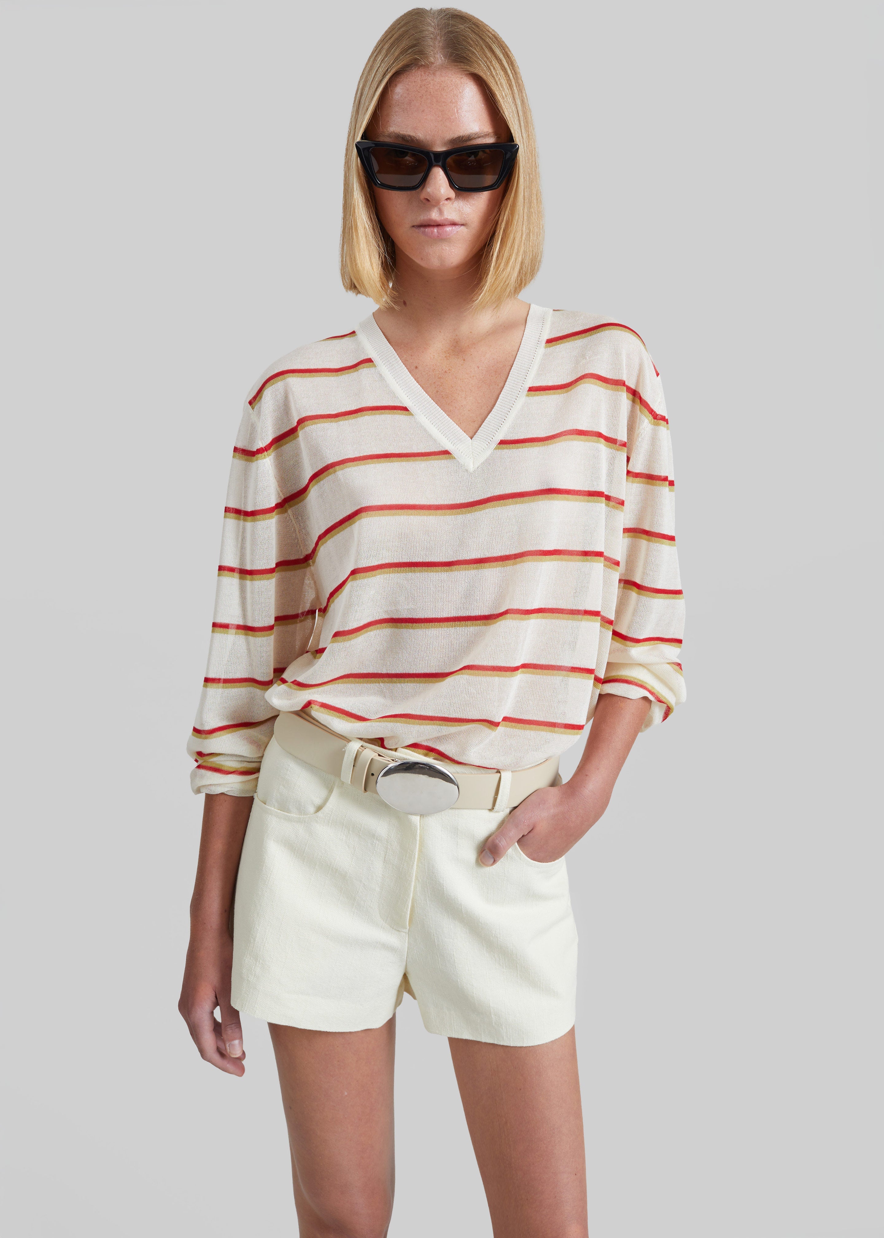Ayen Sheer Knit Top - Ivory Multi Stripe - 1