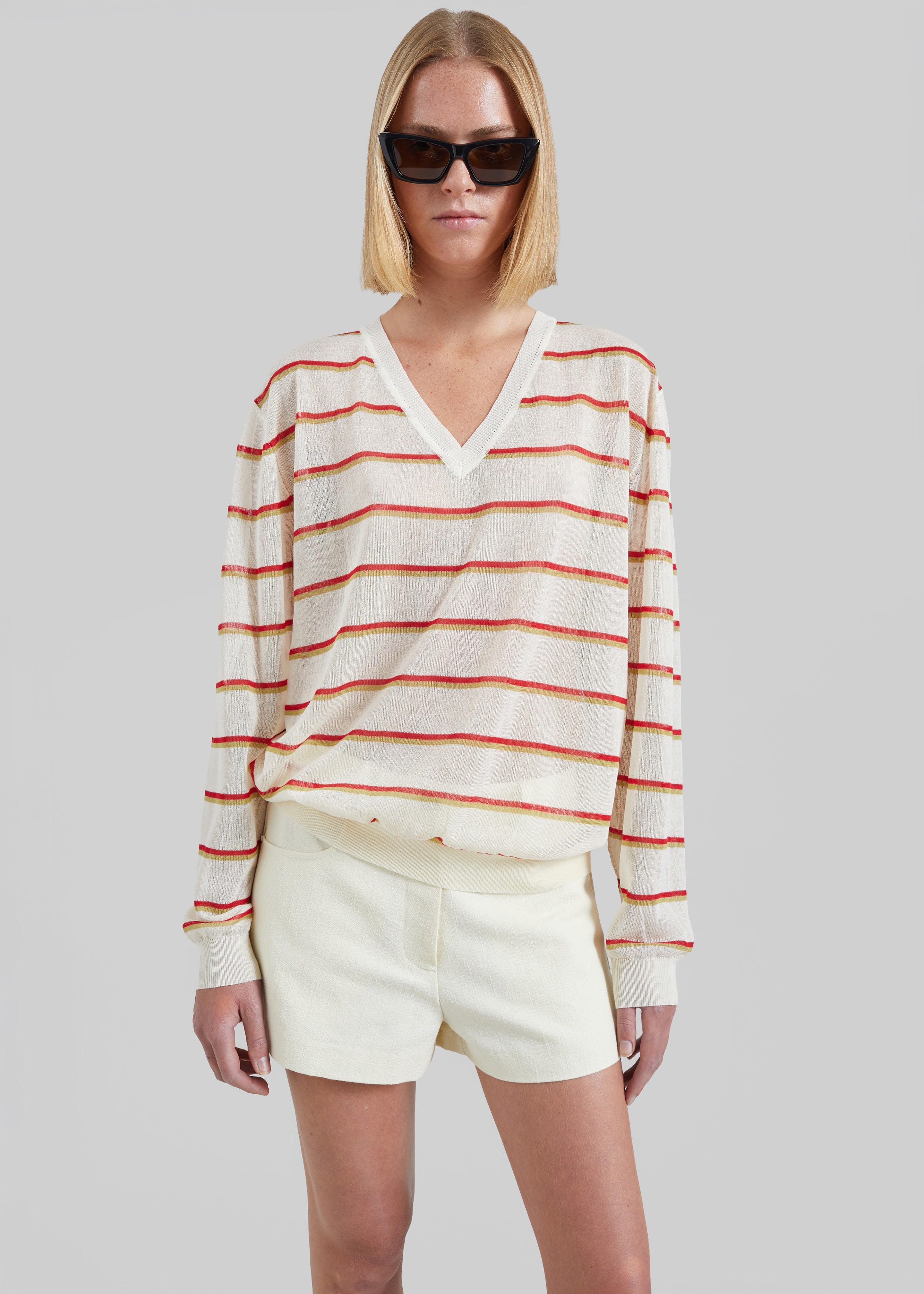 Ayen Sheer Knit Top - Ivory Multi Stripe - 3