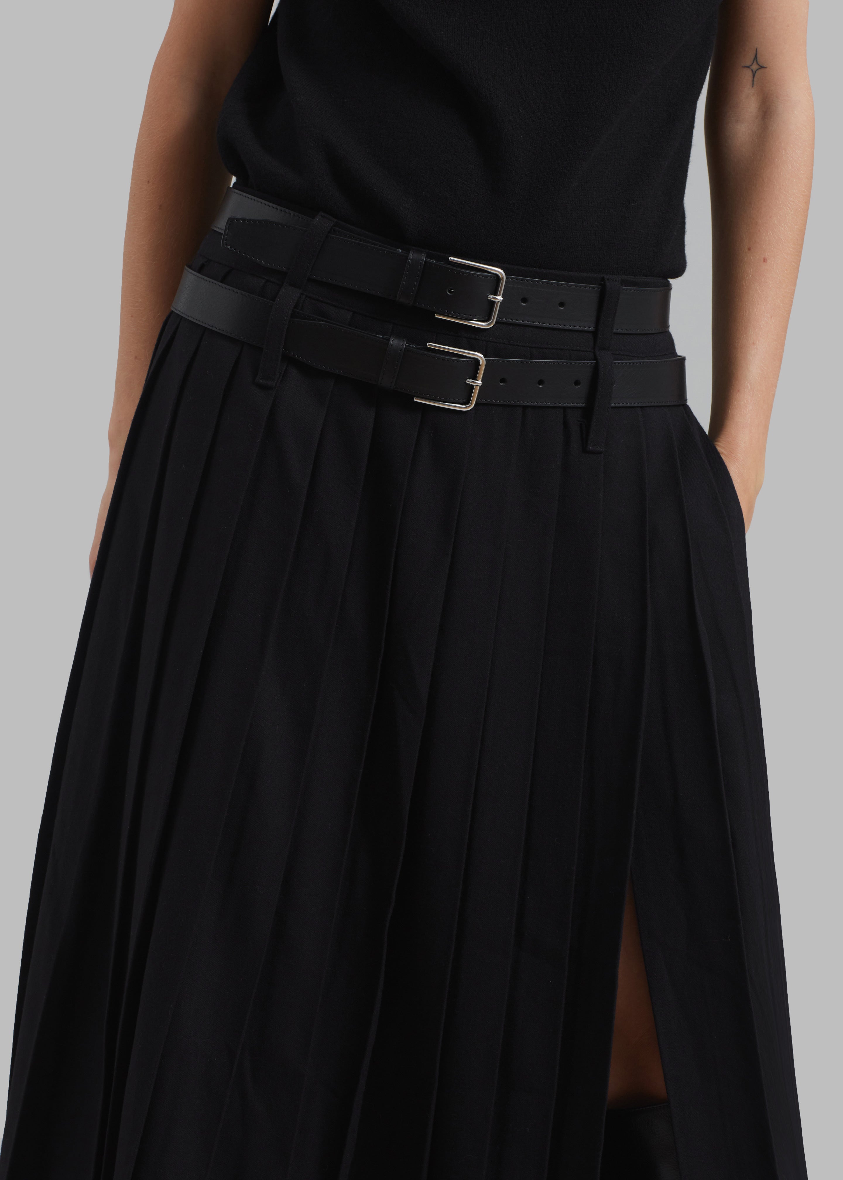 Bailey Long Pleated Skirt - Black - 3