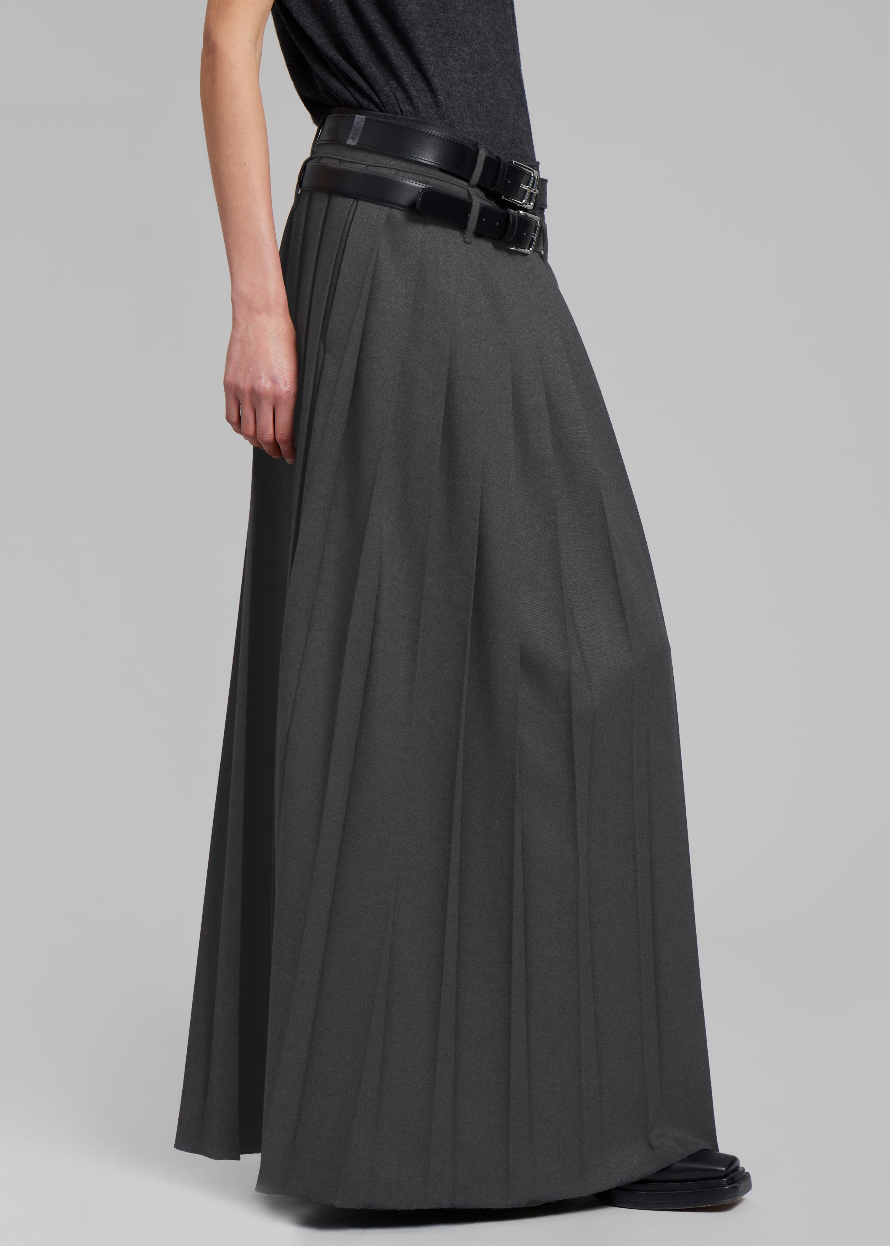 Bailey Long Pleated Skirt - Dark Grey Melange - 2