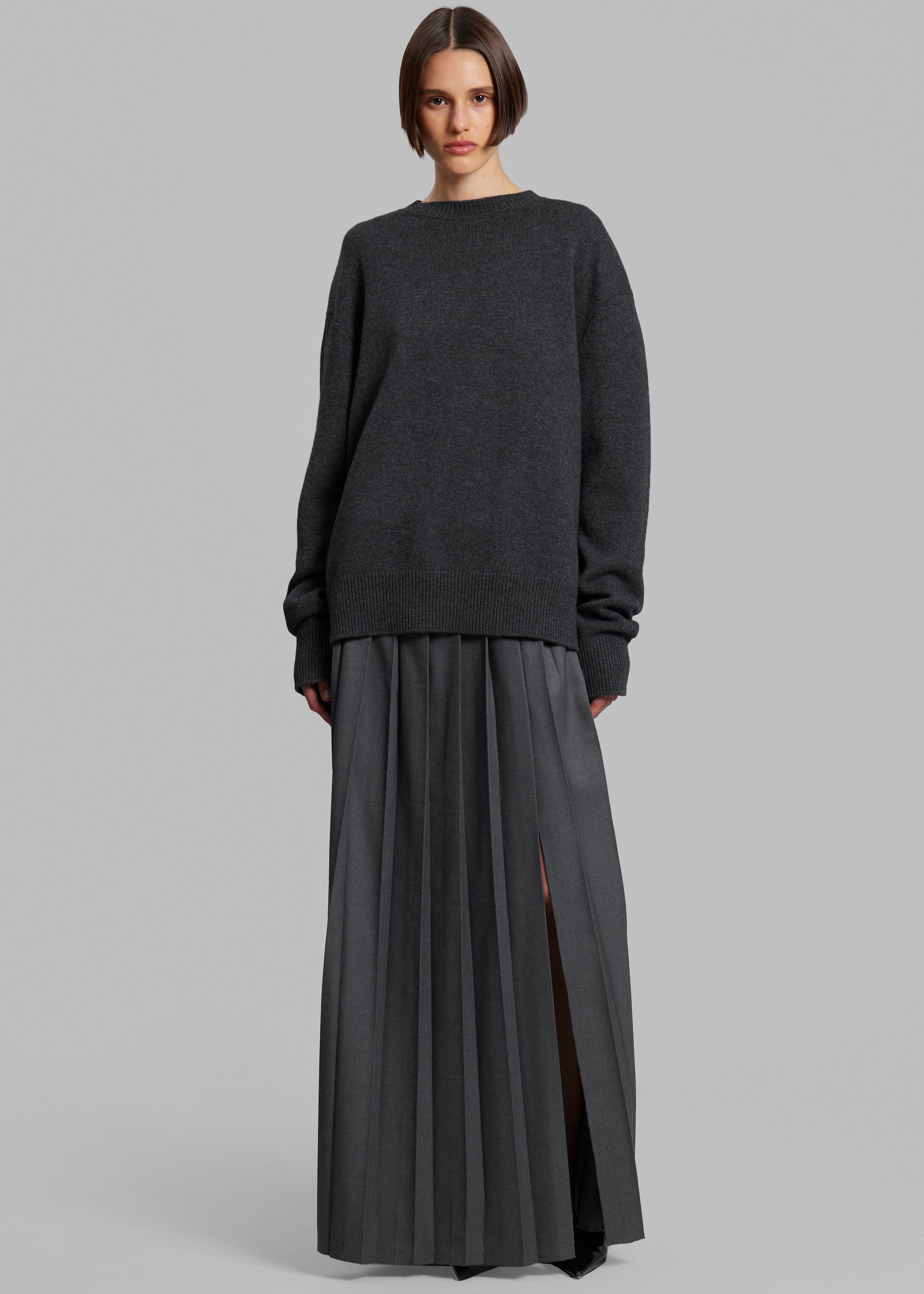 Bailey Long Pleated Skirt Dark Grey Melange