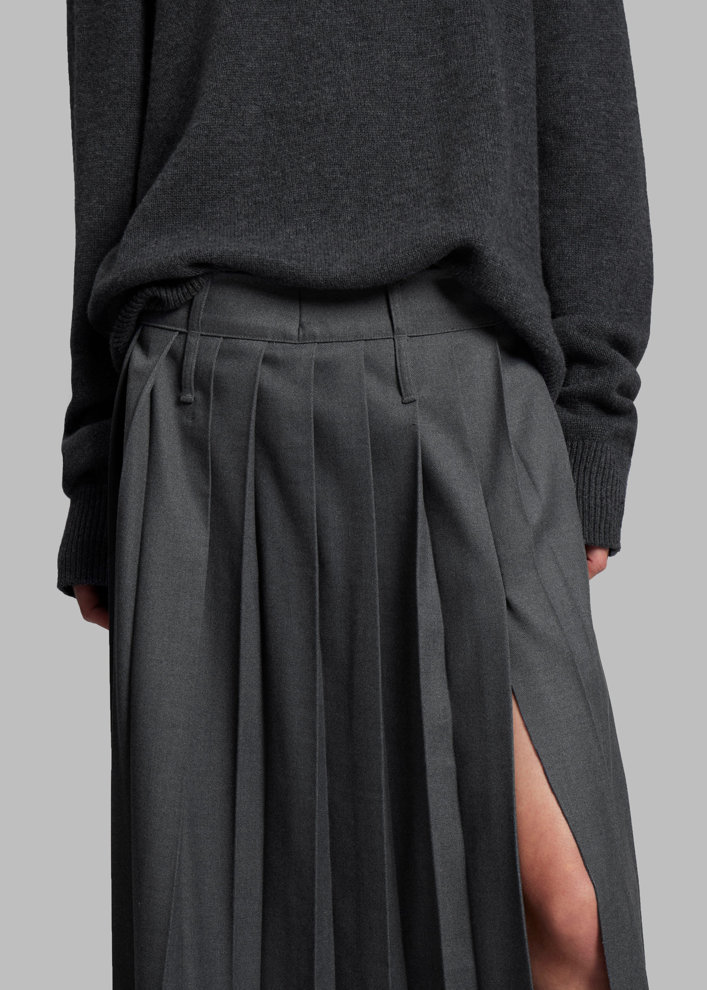Bailey Long Pleated Skirt - Dark Grey Melange - 7