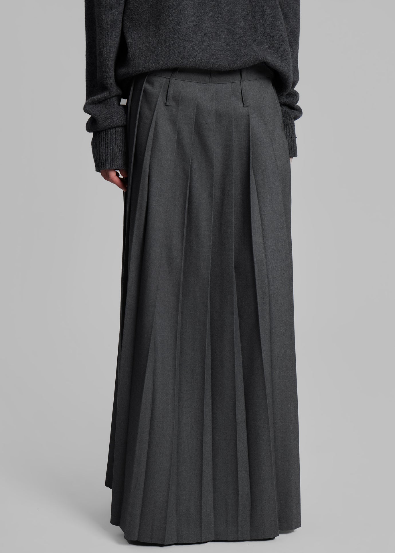 Bailey Long Pleated Skirt - Dark Grey Melange - 1