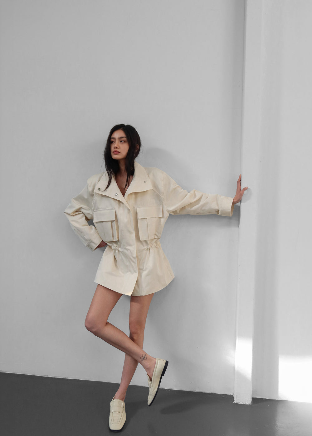 Bailly Padded Utility Jacket - Cream - 1