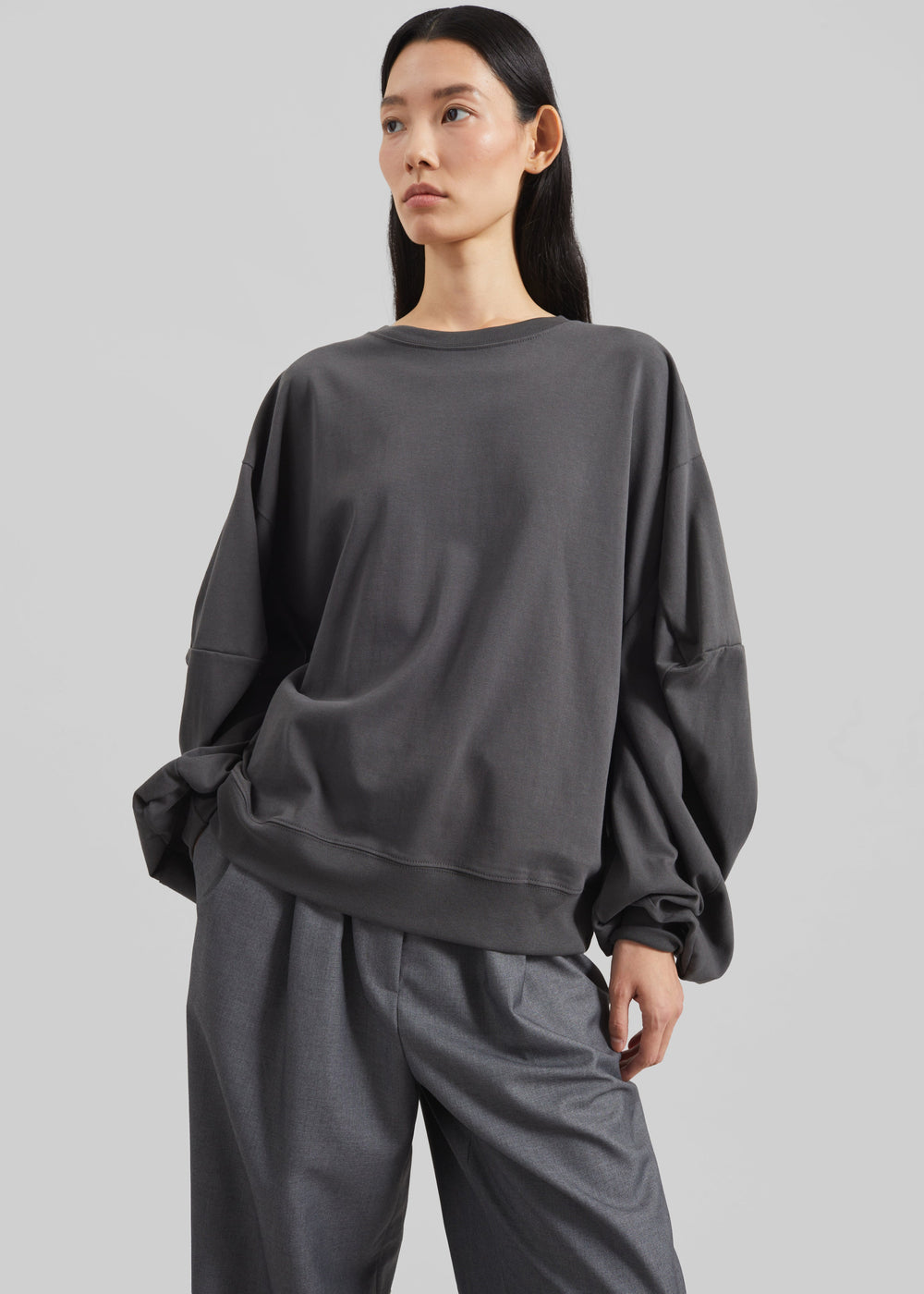Balve Balloon Sleeve Sweatshirt - Grey - 1