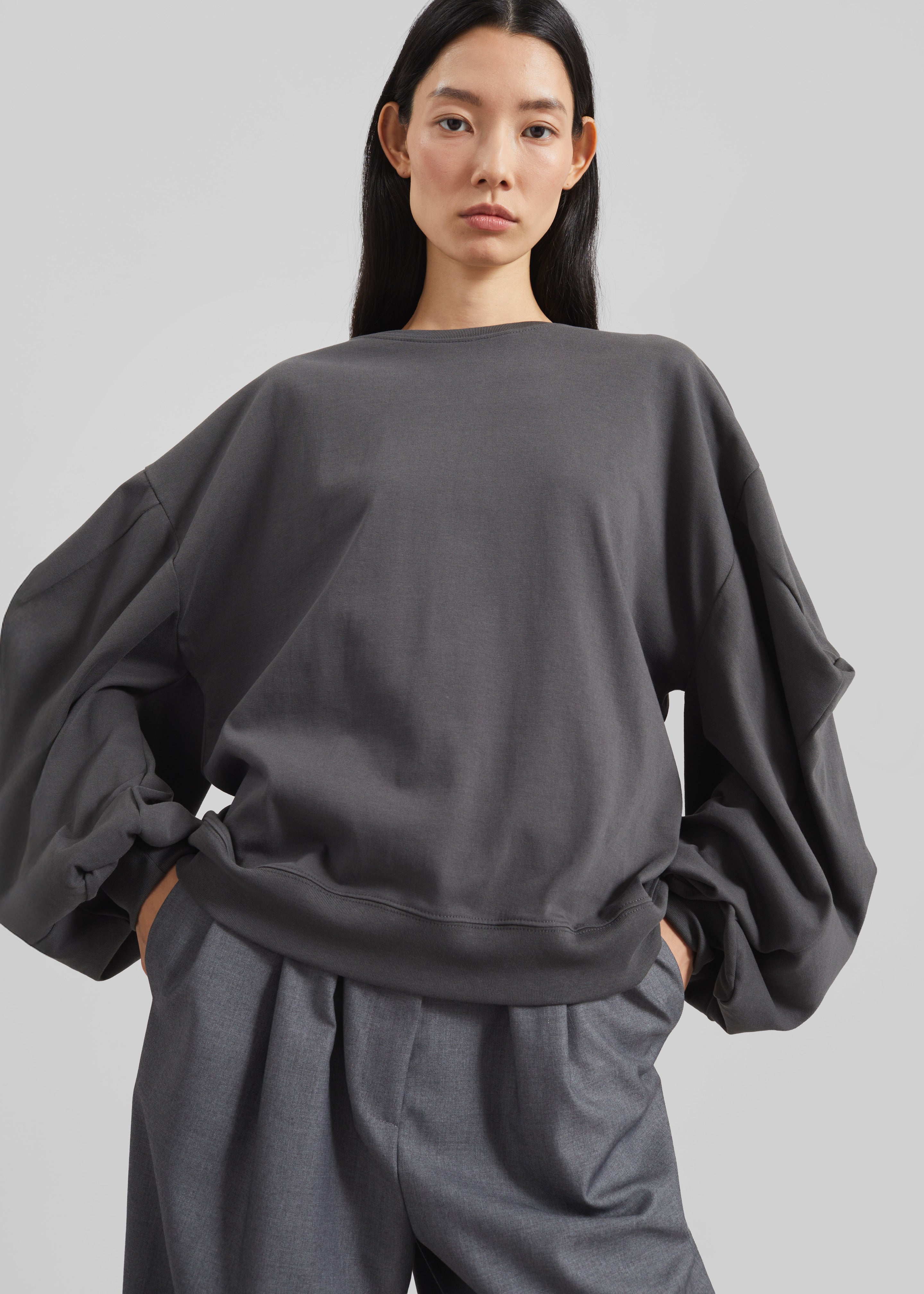 Balve Balloon Sleeve Sweatshirt - Grey - 4