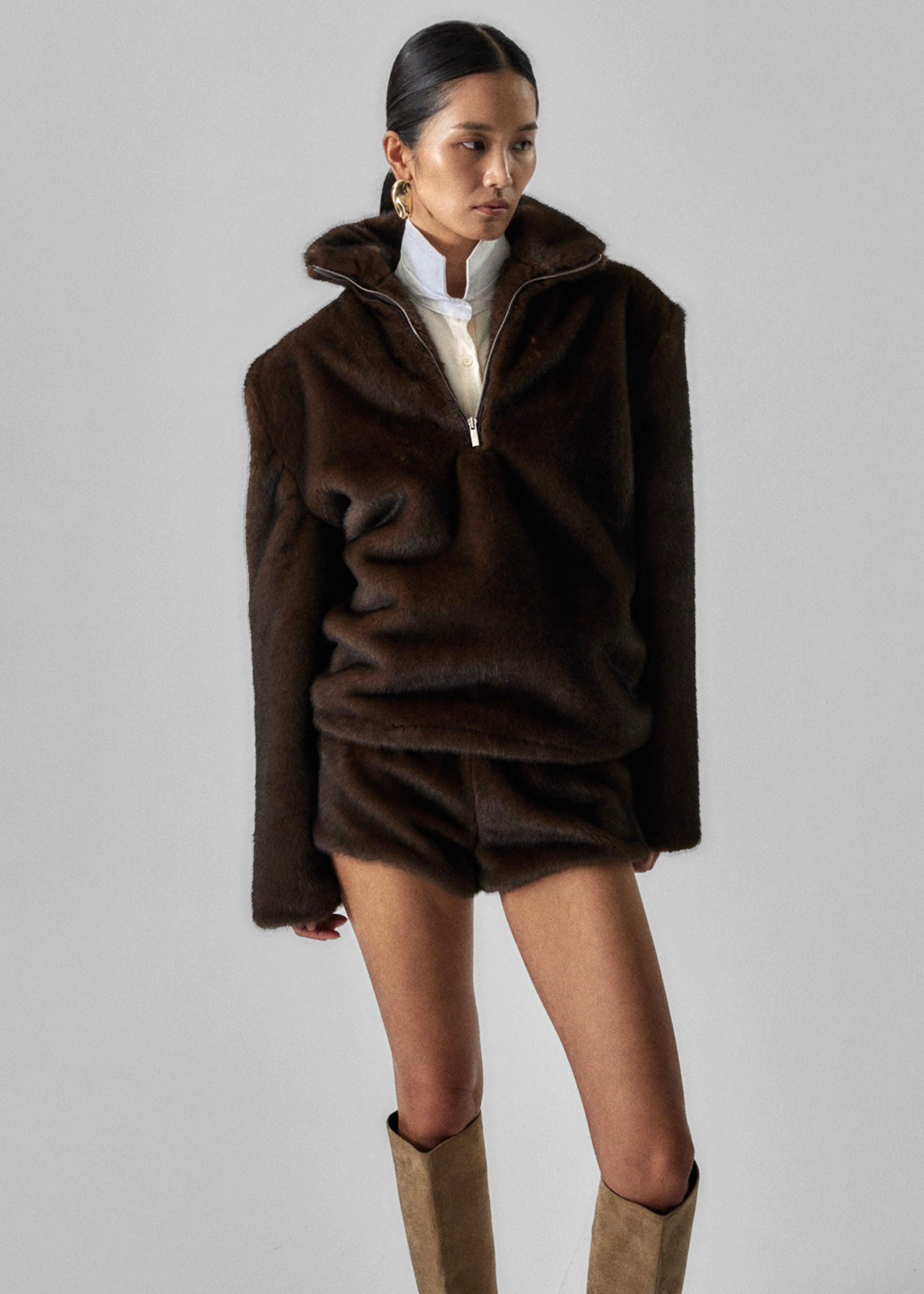 Banff Faux-Fur Hot Pants - Brown - 14