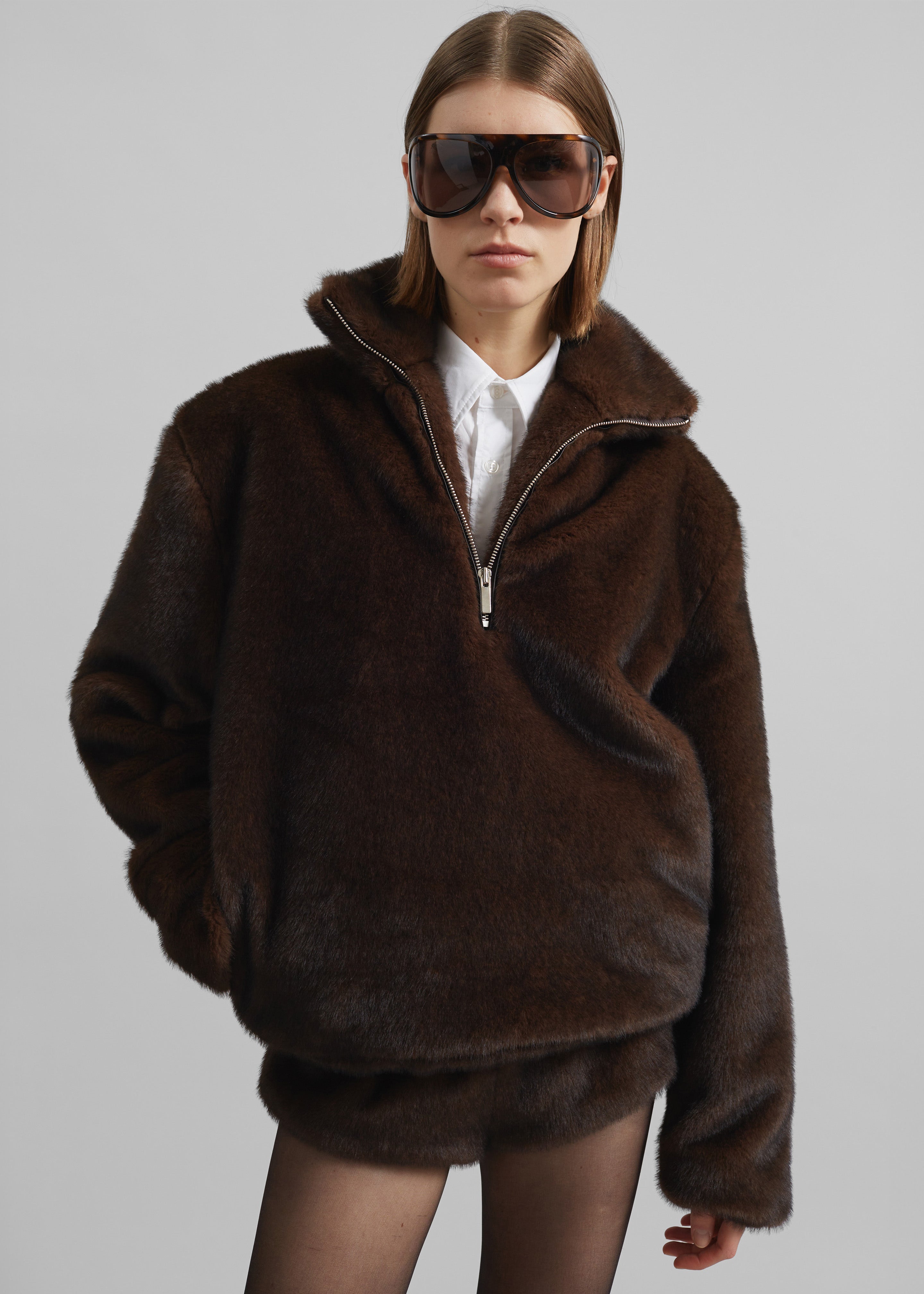 Banff Half-Zip Faux-Fur Pullover - Brown - 3