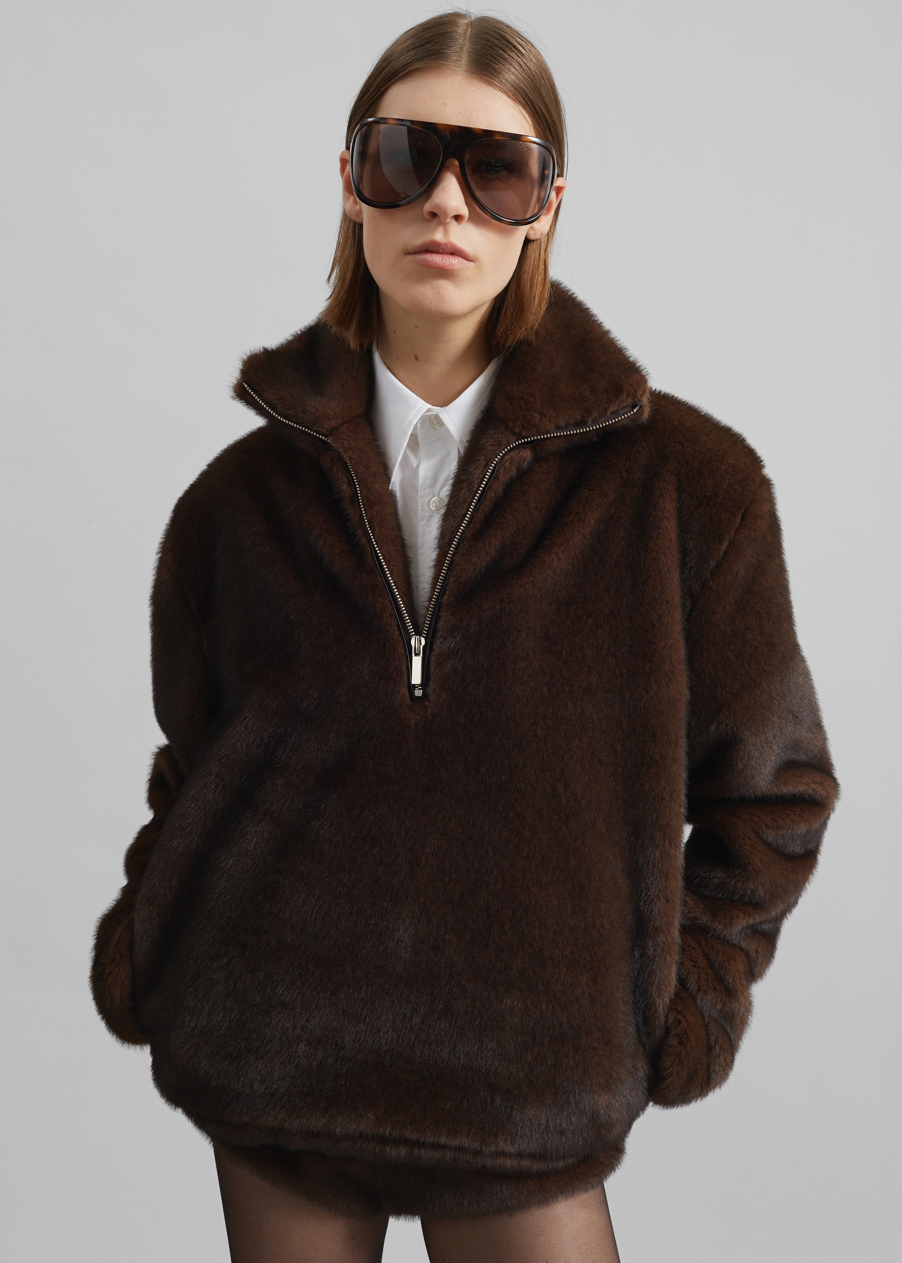 Banff Half-Zip Faux-Fur Pullover - Brown - 5