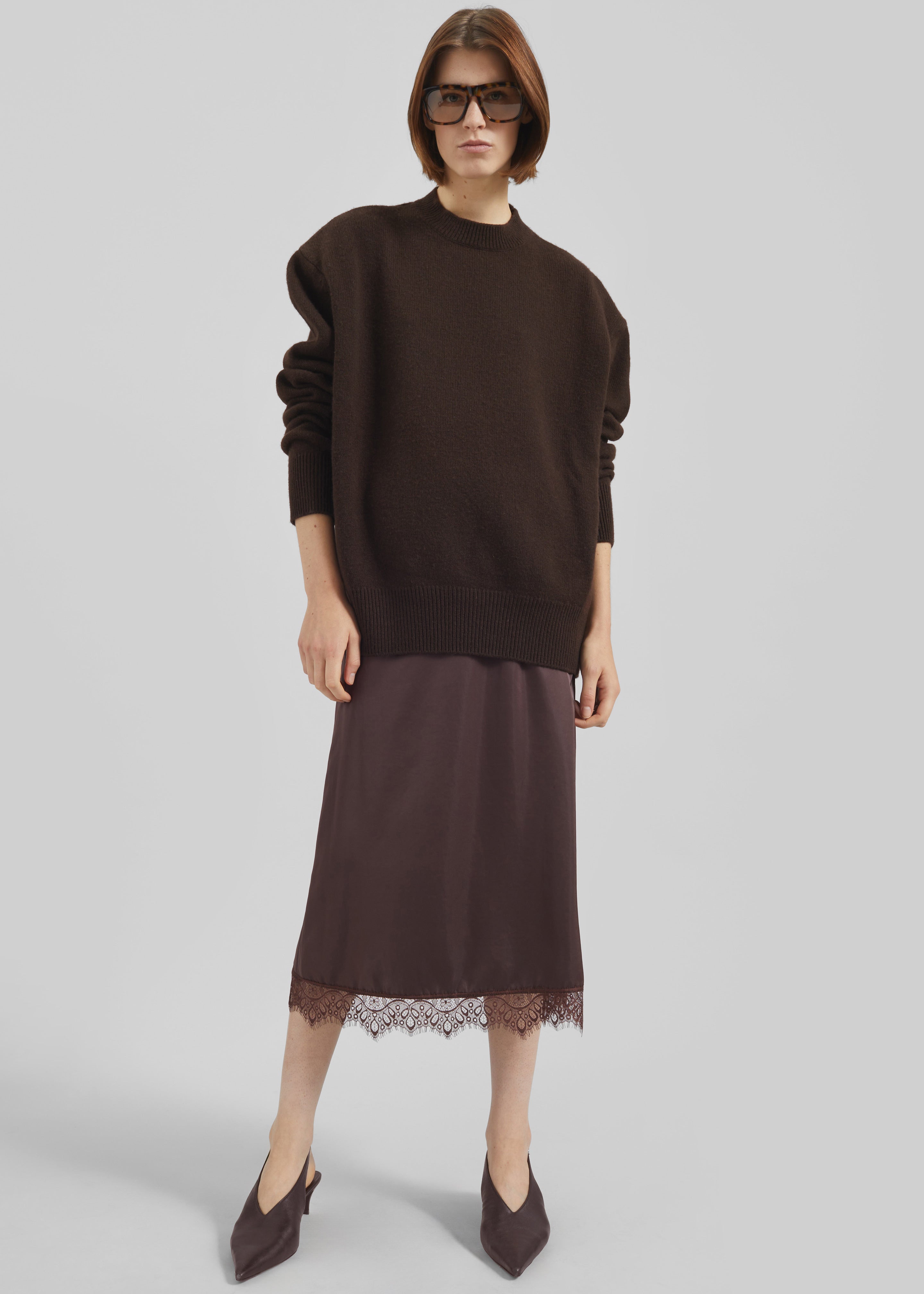 Bareilly Lace Midi Skirt - Brown - 1