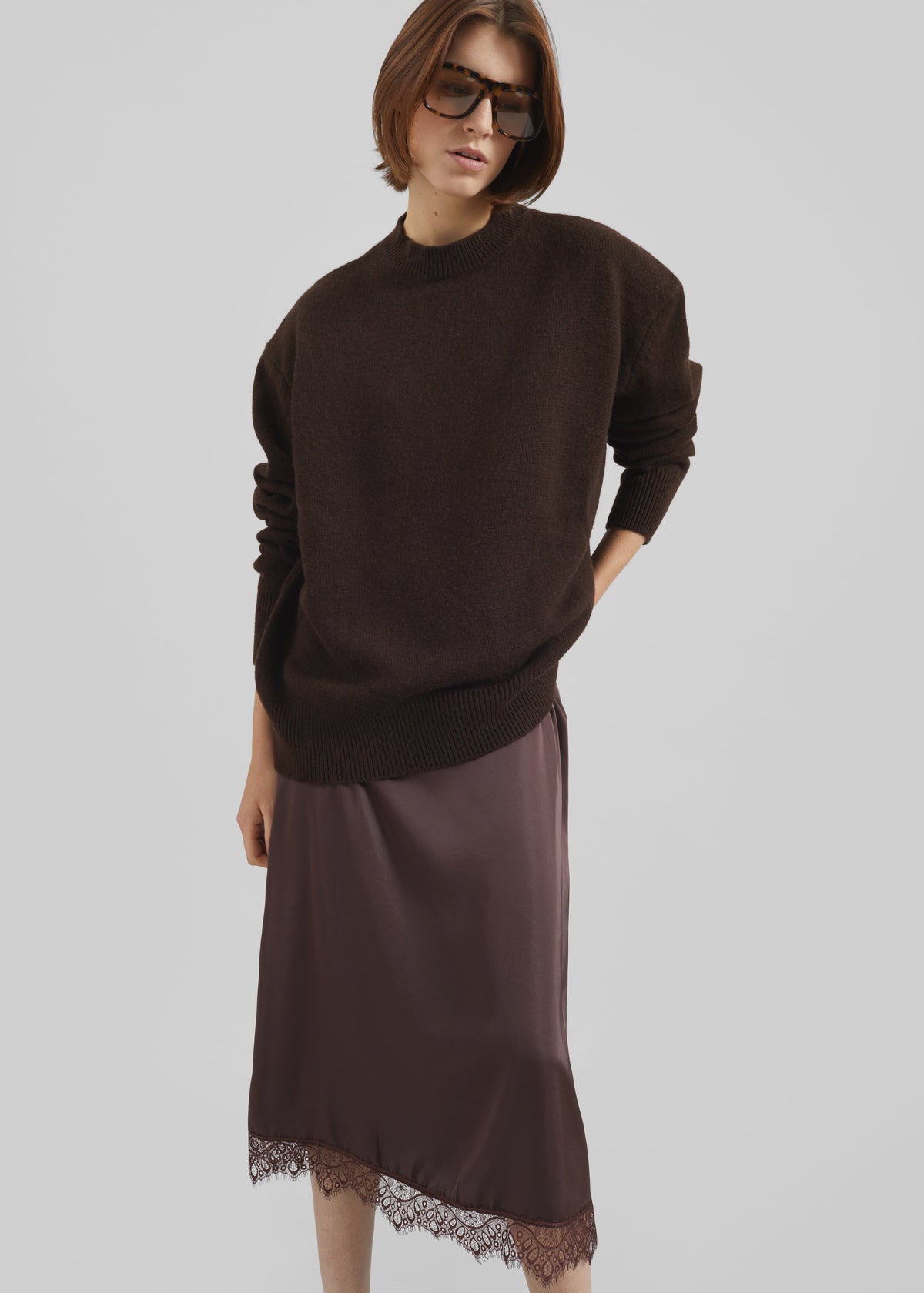Bareilly Lace Midi Skirt - Brown - 3