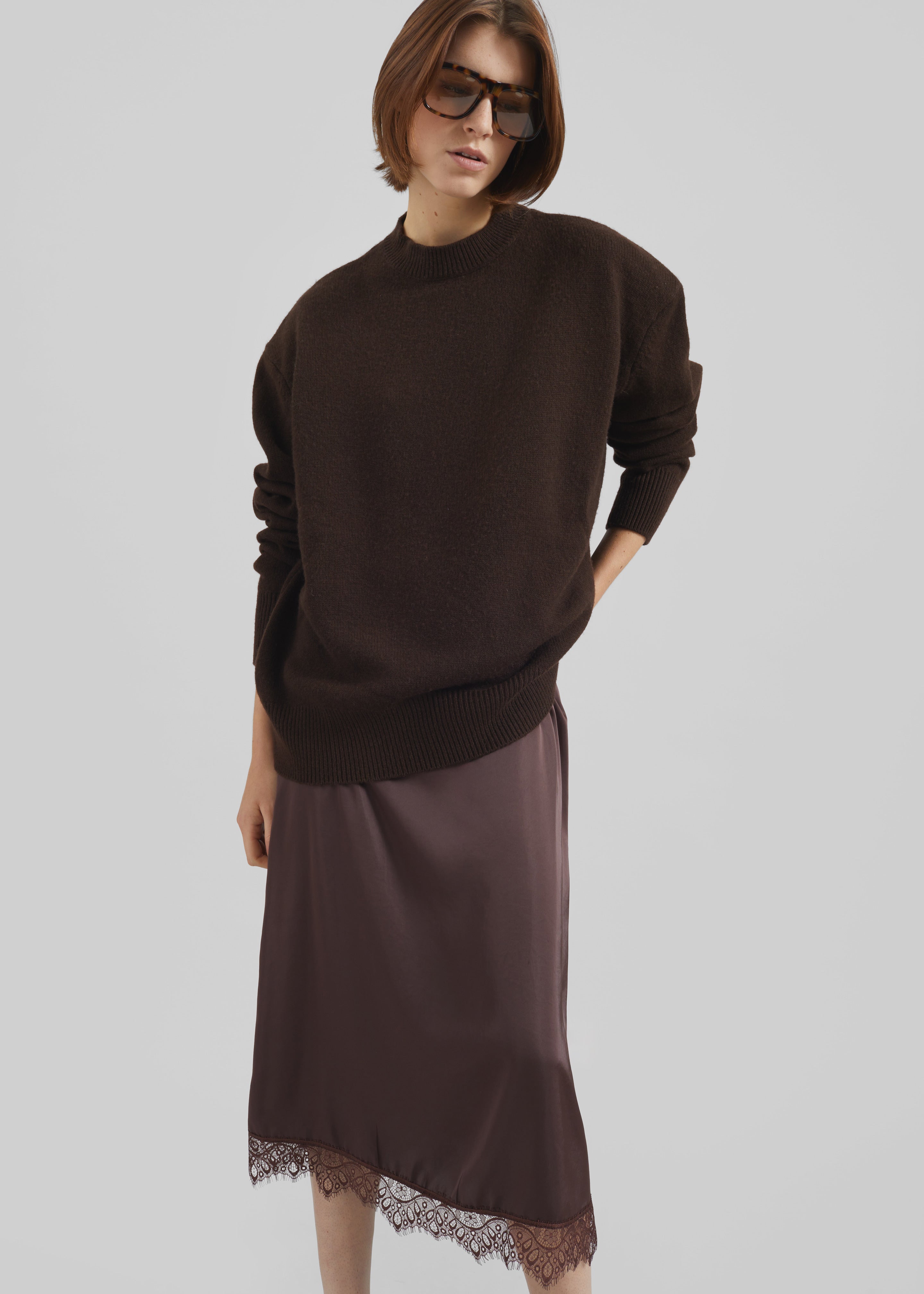 Bareilly Lace Midi Skirt - Brown - 3