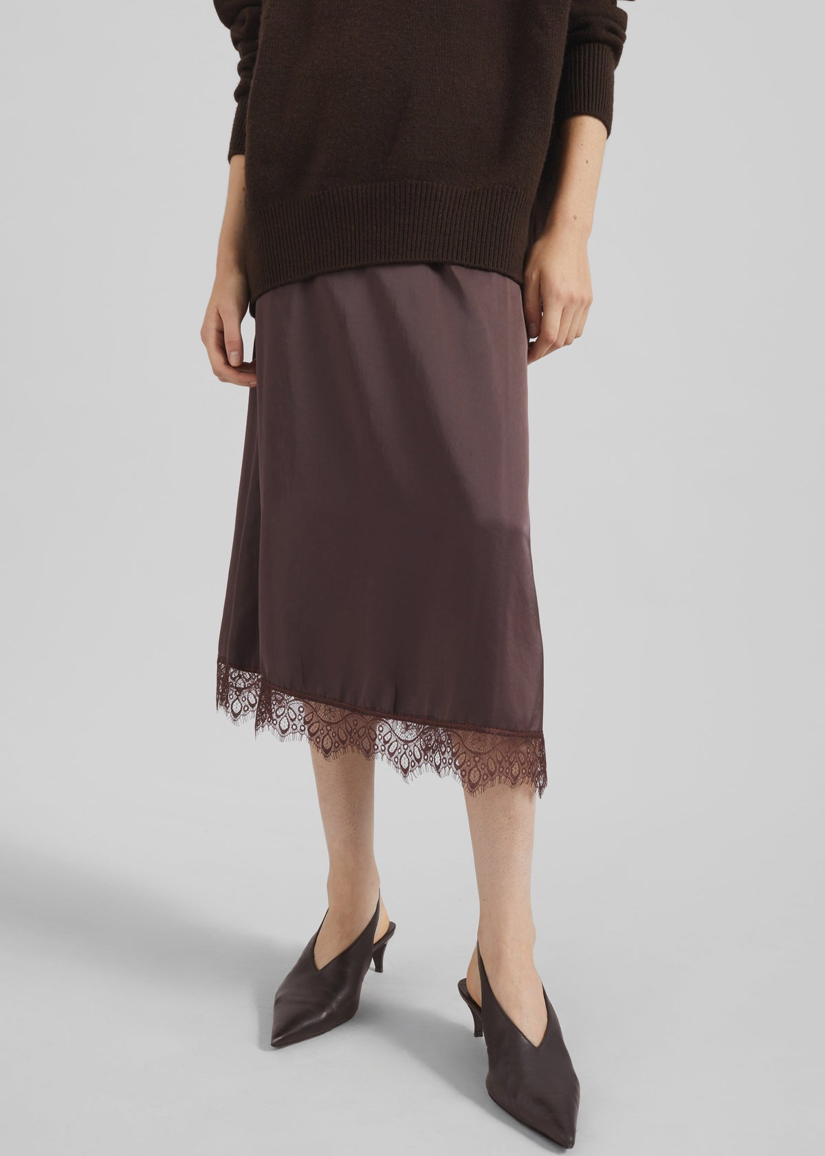 Bareilly Lace Midi Skirt - Brown - 4