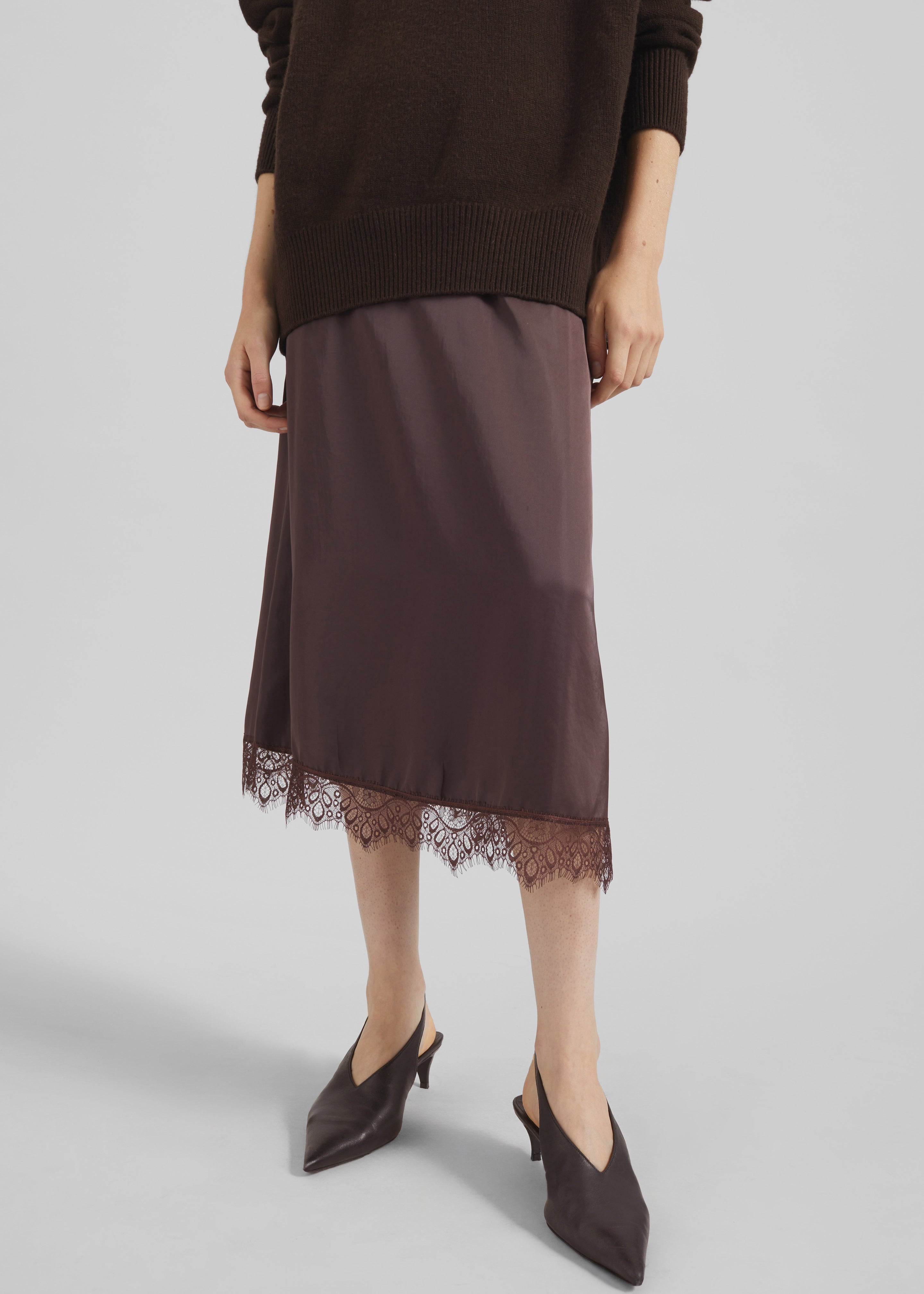 Bareilly Lace Midi Skirt - Brown - 4